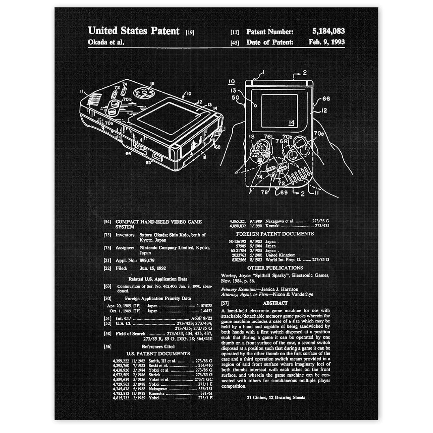 Vintage Gameboy Patent Prints, 1 (11×14) Unframed Photos, Wall Art Decor Gifts for Home Nintendo Tech Office Gears Garage Engineer School College