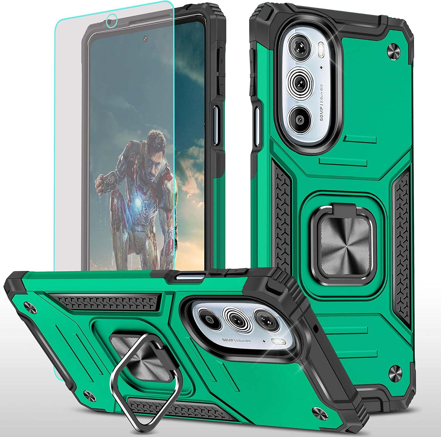 YmhxcY Funda para Moto G 5G 2022, Moto G 5G 2022 con protector de pantalla HD, con soporte giratorio, función atril, antideslizante, híbrida