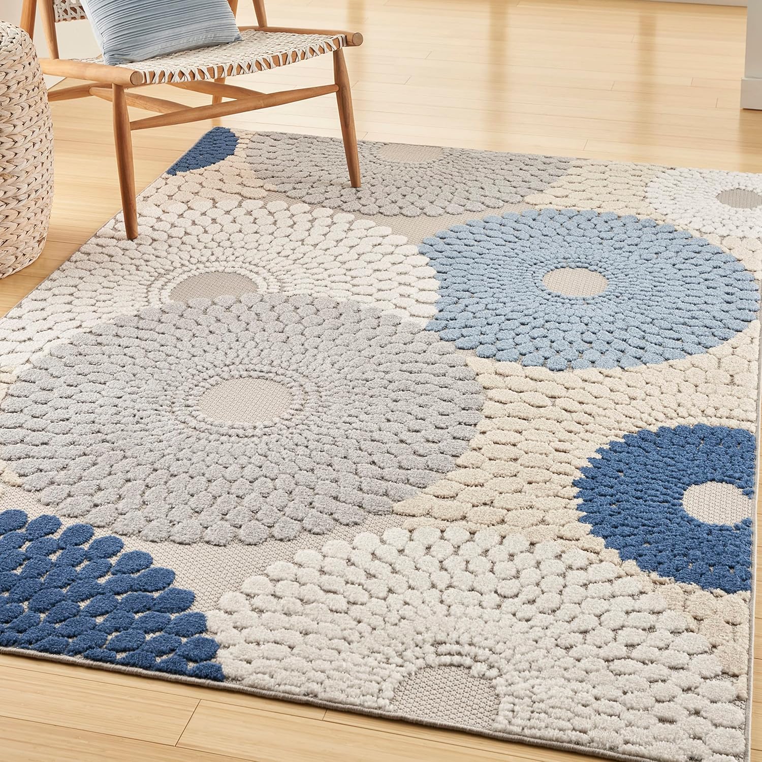 Nourison Aloha – Alfombra para interiores y exteriores, azulgris de 6 x 9 pies, fácil limpieza, no se desprende, para dormitorio, sala de estar,
