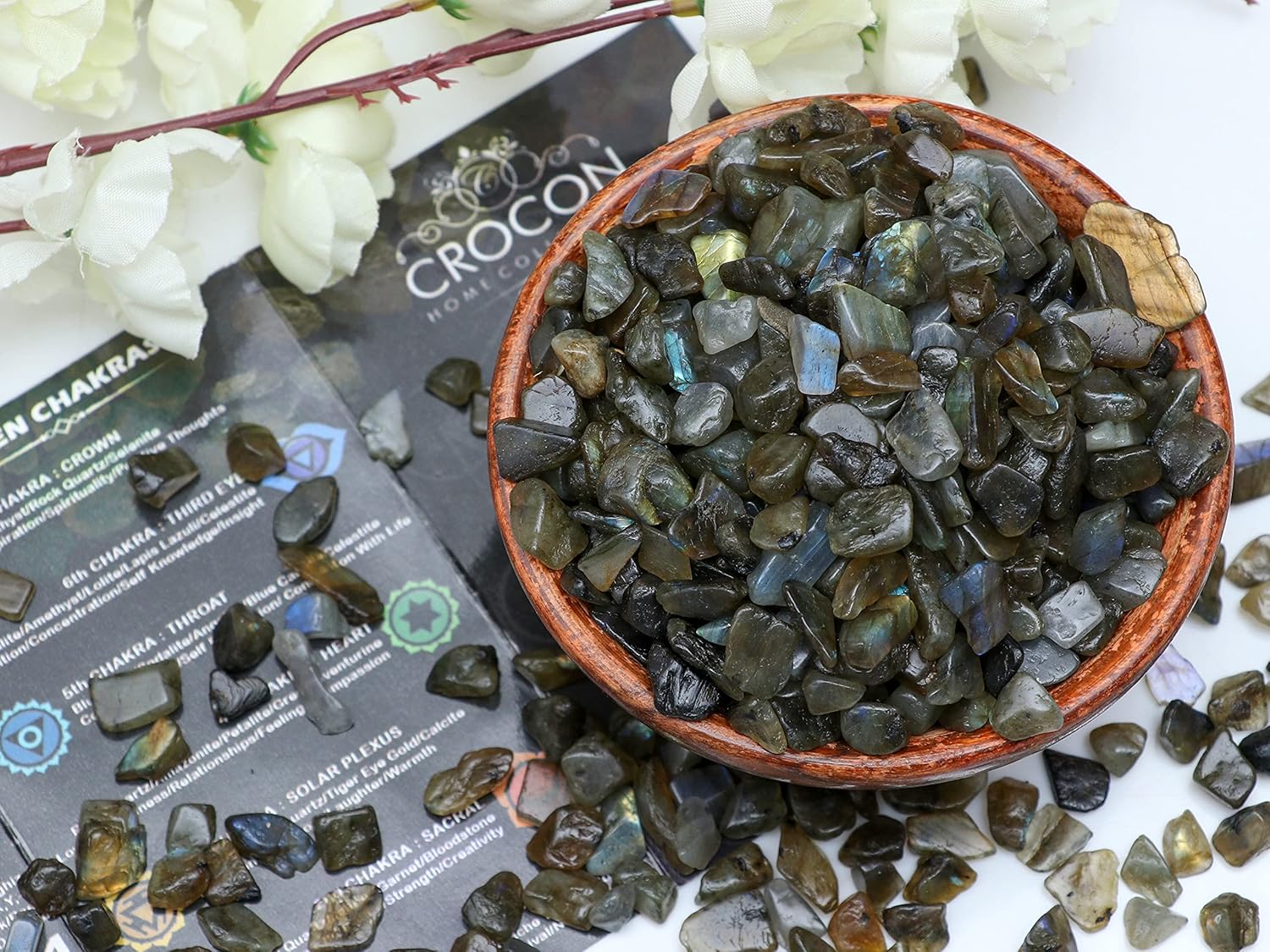 Crocon Chips de labradorita triturada de 1 libra, piedra a granel, 2000 quilates, piezas de cuarzo natural, forma irregular, piedra preciosa para