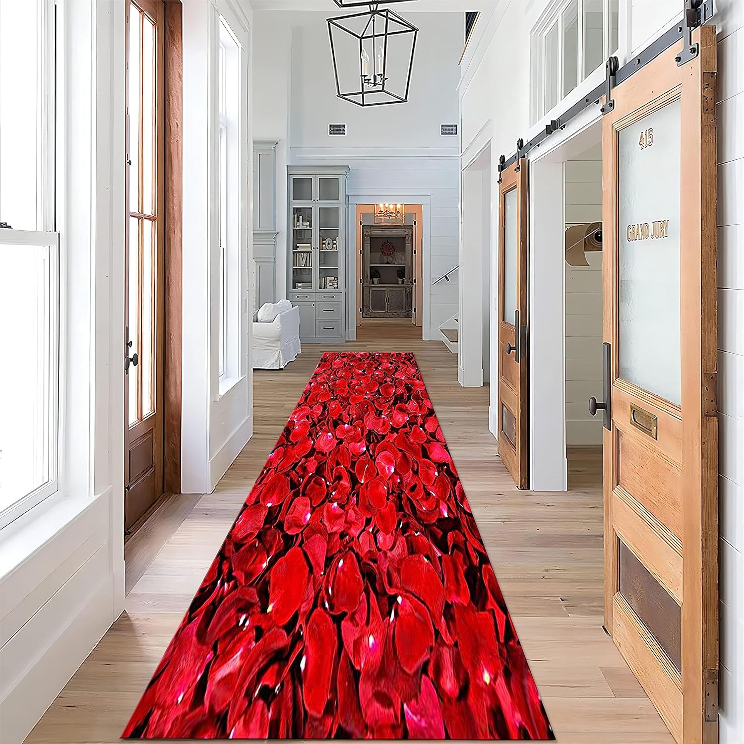 Alfombra de pasillo con diseño floral de rosas, de 1.3 x 7 pies, romántica con estampado de rosas rojas, alfombras de pasillo de gran área con