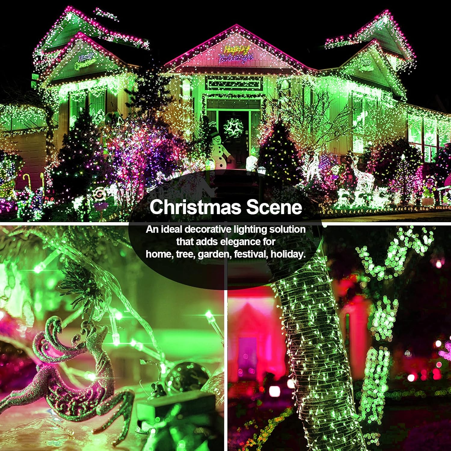 Luces de Navidad para exteriores, 1000 luces LED, 394pies, luces de Navidad súper largas, 8 modos y temporizador, cuerda de luces de fantasía, LED