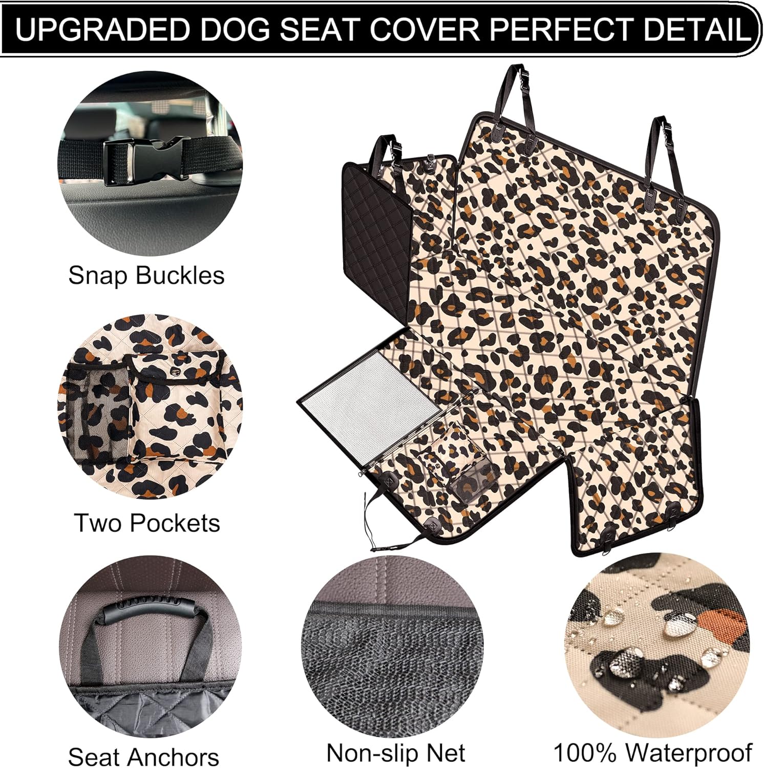Femuar Funda de asiento de coche para perro, impermeable, antideslizante, para asiento trasero con bolsillos de almacenamiento, ventana visual de