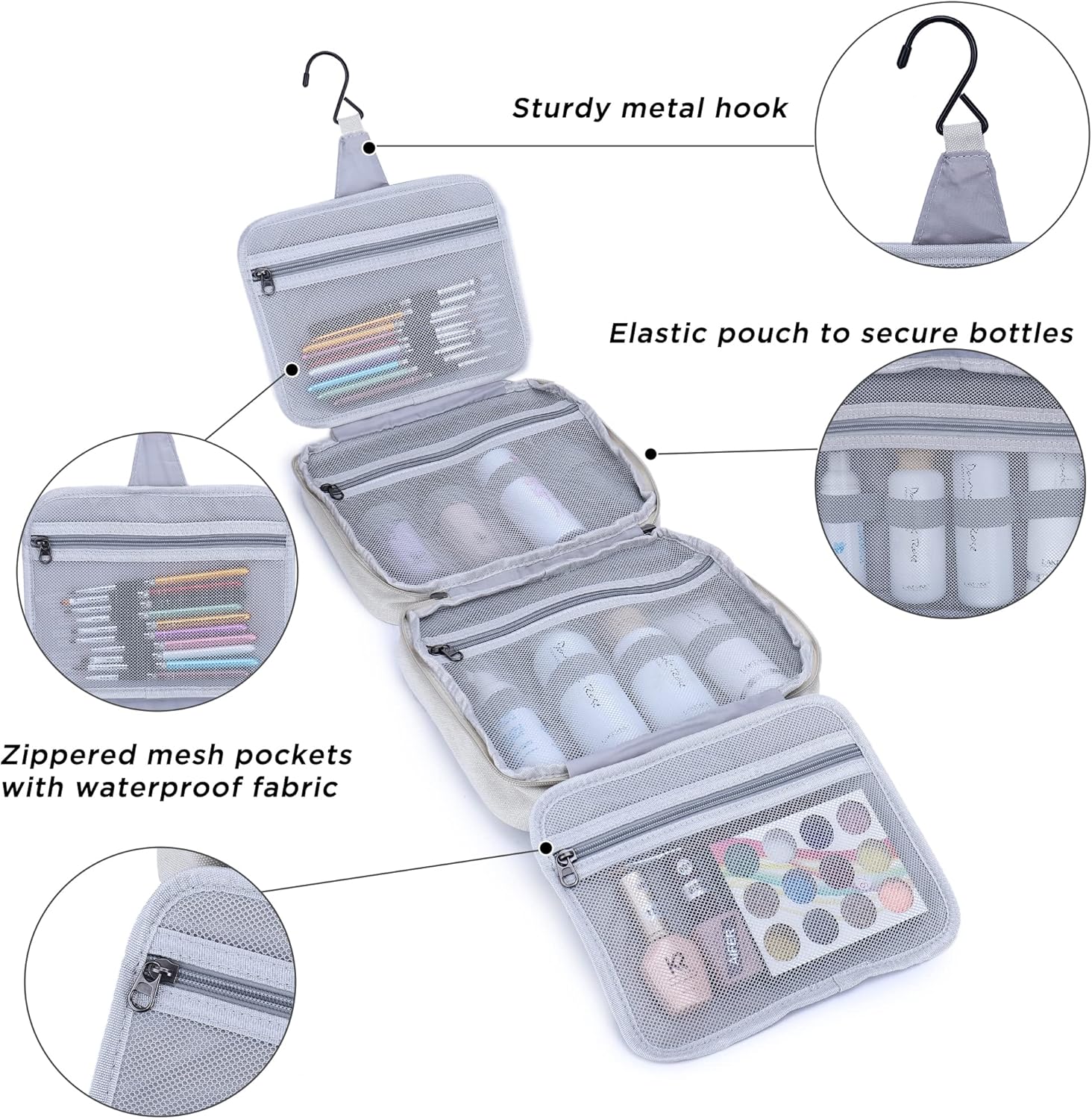 Pearl Angeli Neceser de viaje colgante para mujeres y hombres, resistente al agua, organizador de maquillaje, bolsa organizadora de maquillaje de