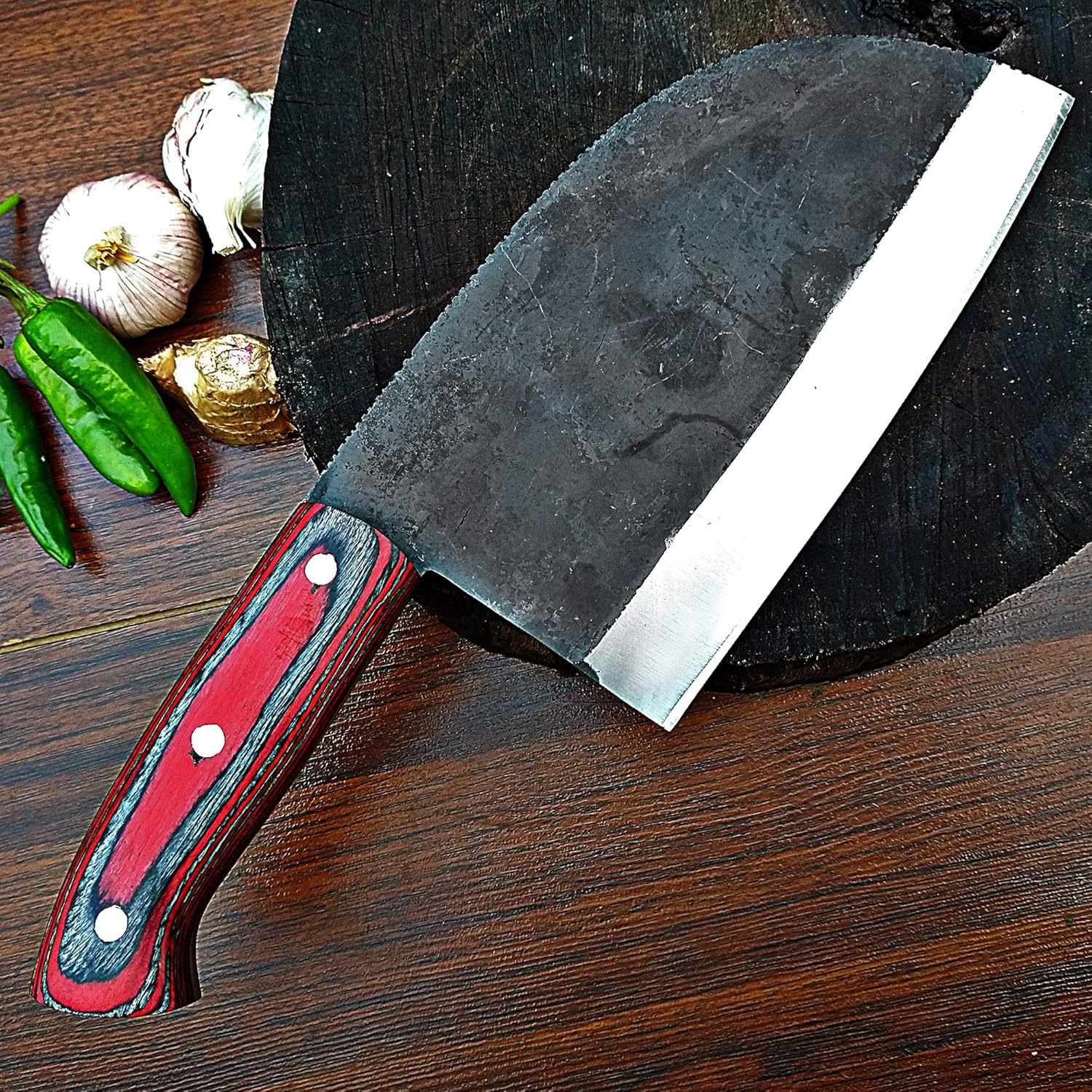 ColdLand – Cuchillo de carnicero de alto carbono, cuchillo de carnicero forjado a mano, cuchillo de cortar verduras con funda de cuero para cocina,