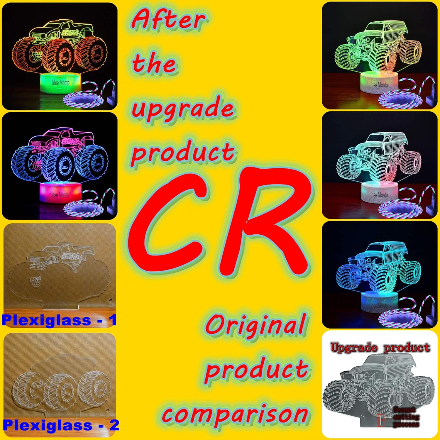 Idee Monto Hot Wheels Monster Truck Jam, Monster Trucks para niños, camión monstruo zombi, lámpara de ilusión LED 3D, luces nocturnas para niños