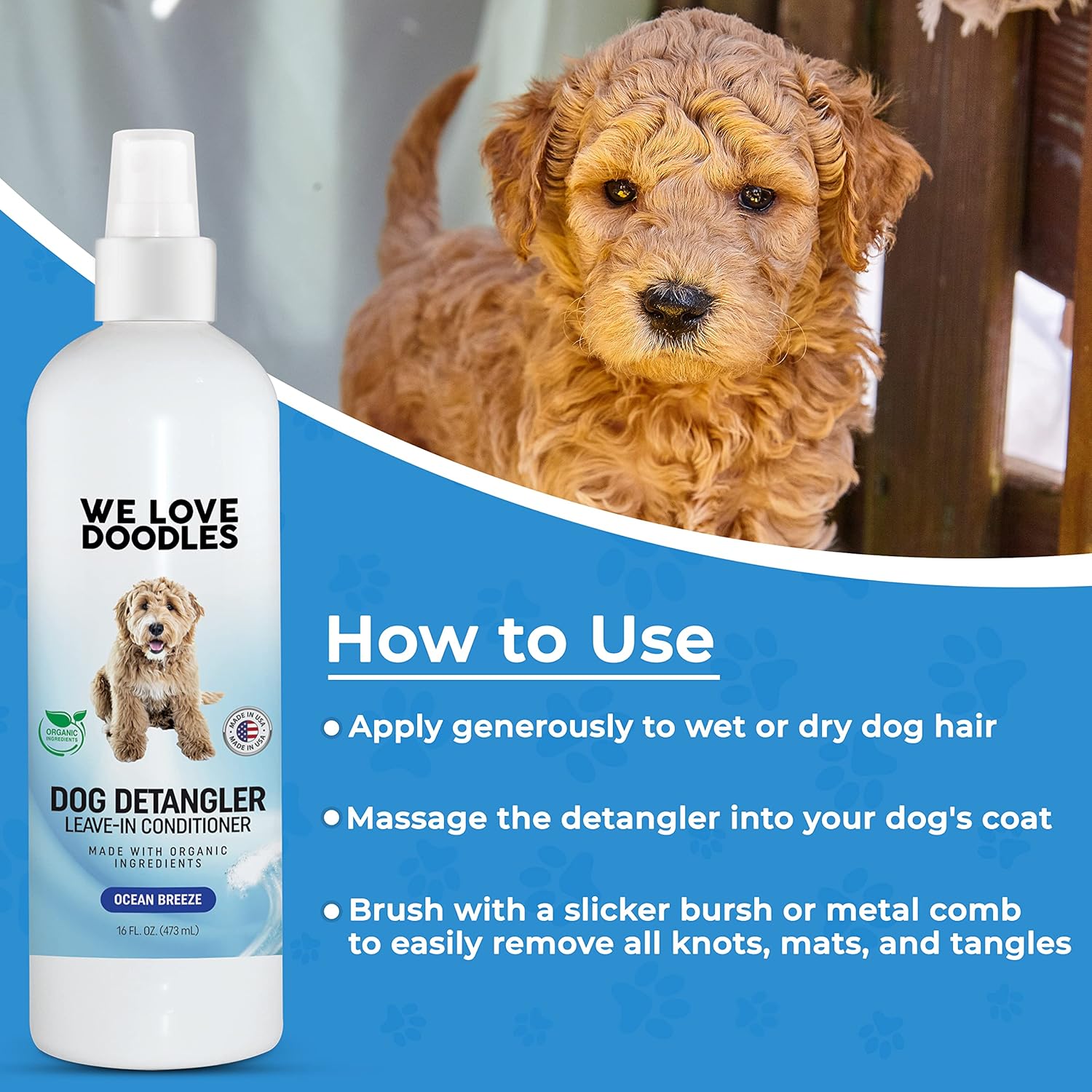 We Love Doodles Aerosol desenredante para perros, acondicionador sin enjuague para perros, espray desenredante para perros, espray desenredante para