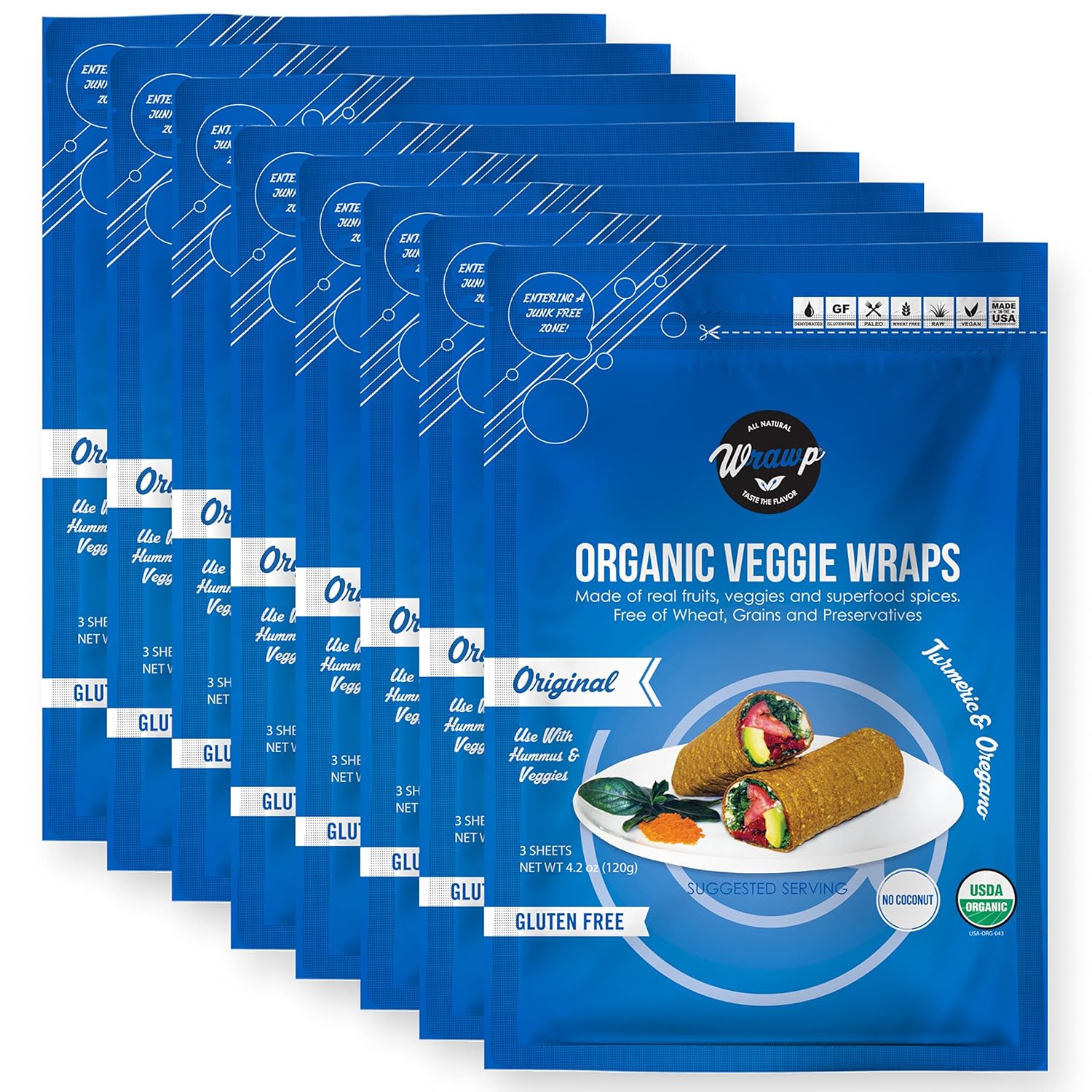wrawp orgánico Veggie Wrap, 5,3Ounce-8por Case original.