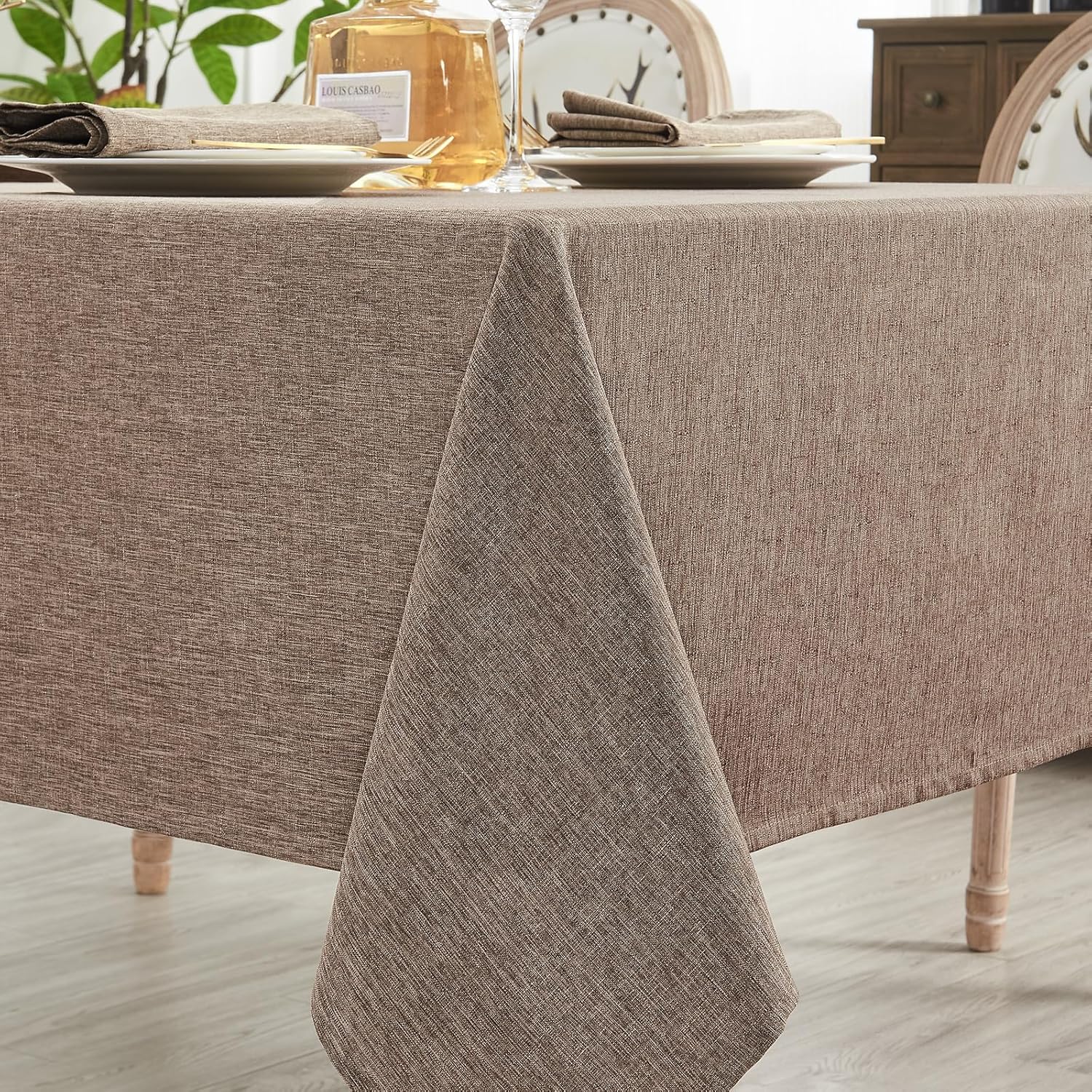 Mantel rectangular, impermeable y resistente a las manchas, estilo de lino, estilo granja, lavable de imitación decorativo, mantel de tela para