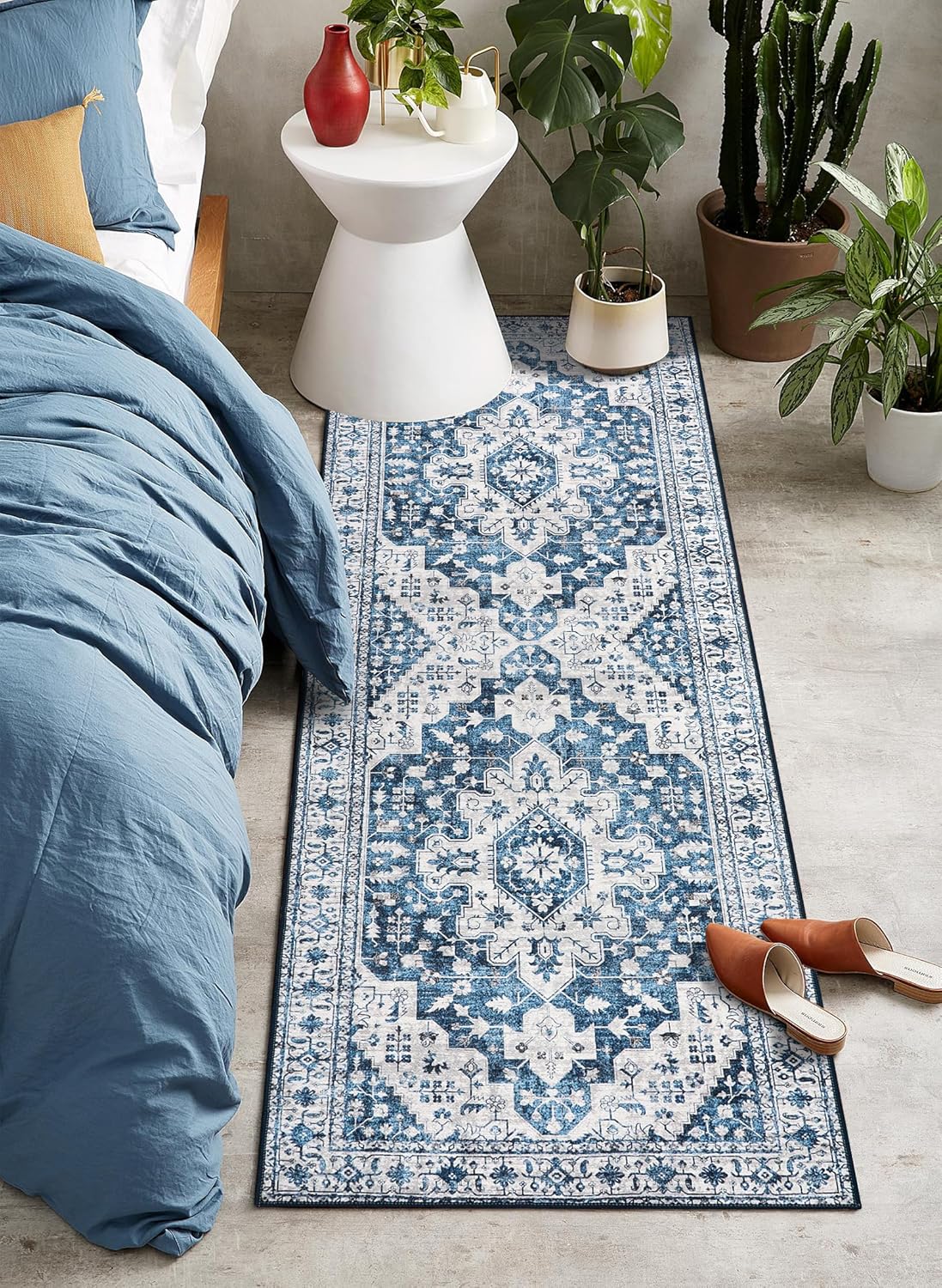 Moynesa Alfombra de pasillo lavable ultrafina  2 x 6 pulgadas, color azul, alfombra lavable para cocina, baño, alfombra de pasillo con estampado