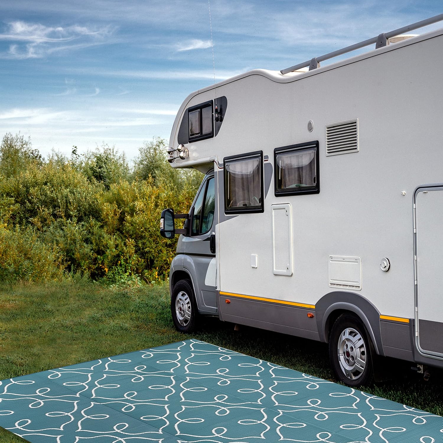 FH Home – Alfombra para exteriores, impermeable, resistente a la decoloración, reversible, plástico reciclado de alta calidad, acabado tipo celosía