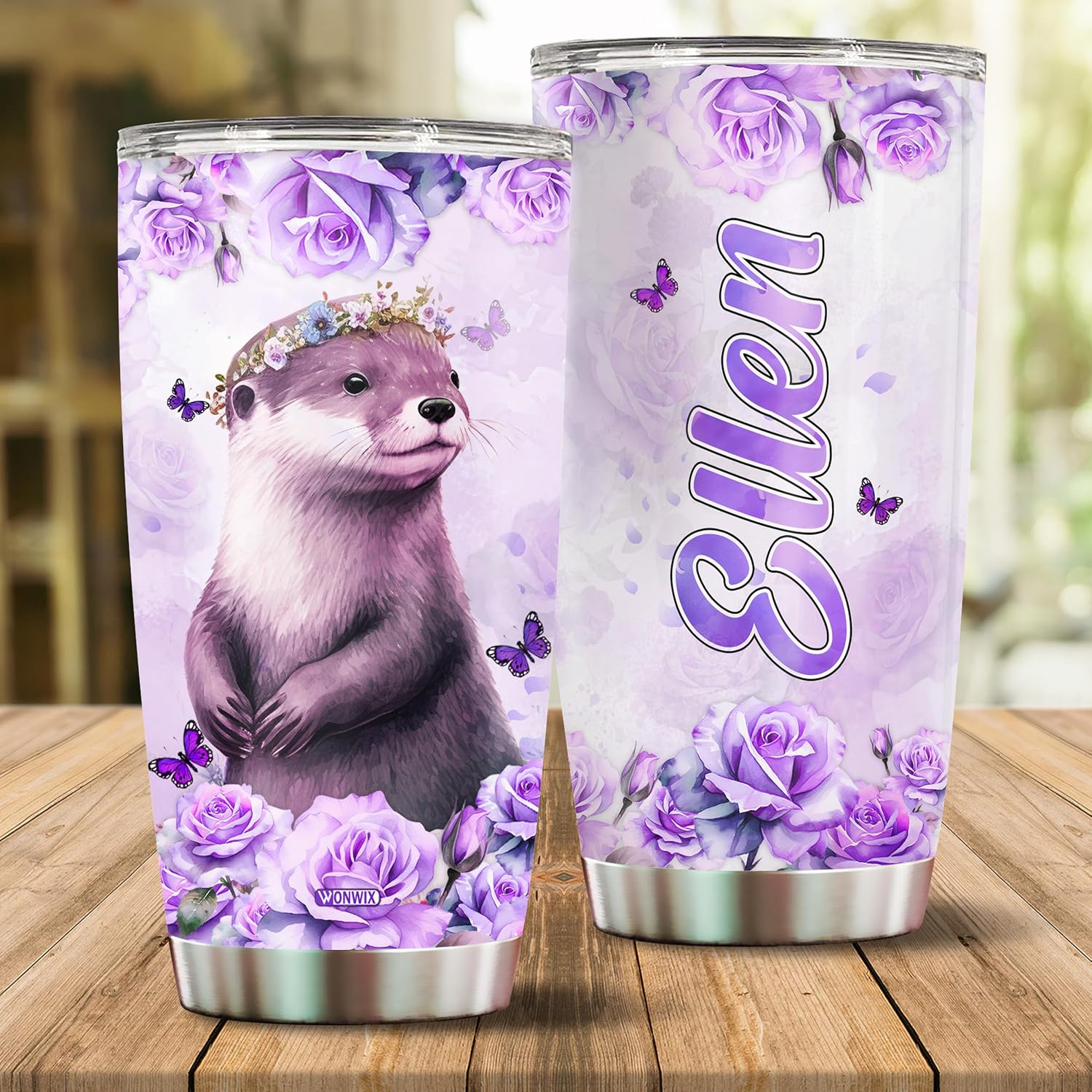 Regalos personalizados de nutria para niñas, vaso de acero inoxidable aislado de 20 onzas, taza de café, botella de agua para mujeres, esposa, hija,