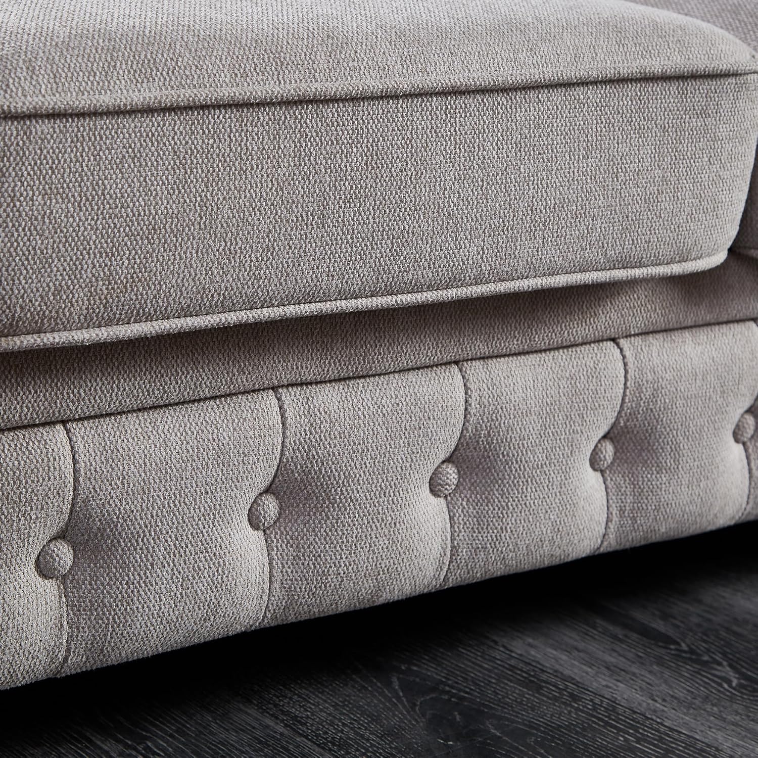 Lestar Sofá Chesterfield de 3 plazas de 88 pulgadas con decoración de uñas en tela de lino, cómodos sofás para sala de estar (gris claro)