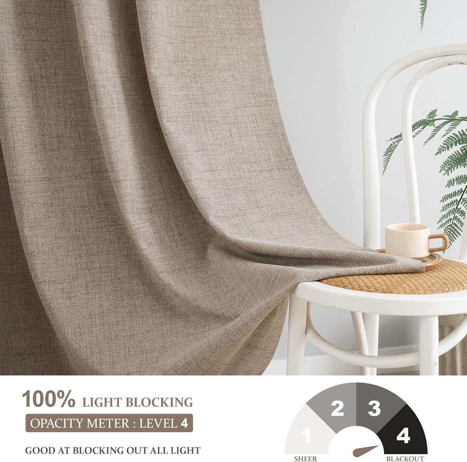 Cortinas 100% opacas de 90 pulgadas de largo, cortinas y cortinas con aislamiento térmico de lino para dormitoriosala de estar, bolsillo para