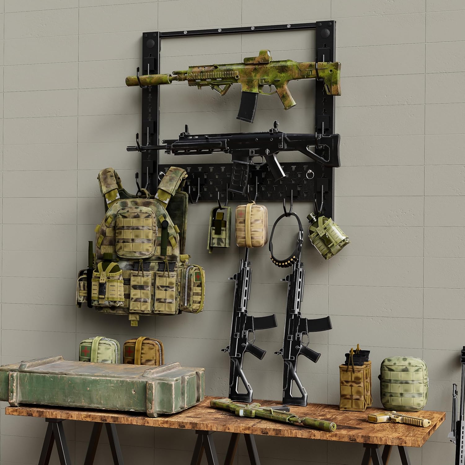 Estantes para armas de pared, estante horizontal de acero resistente para rifle de espada, estante de almacenamiento para cinturón de casco de