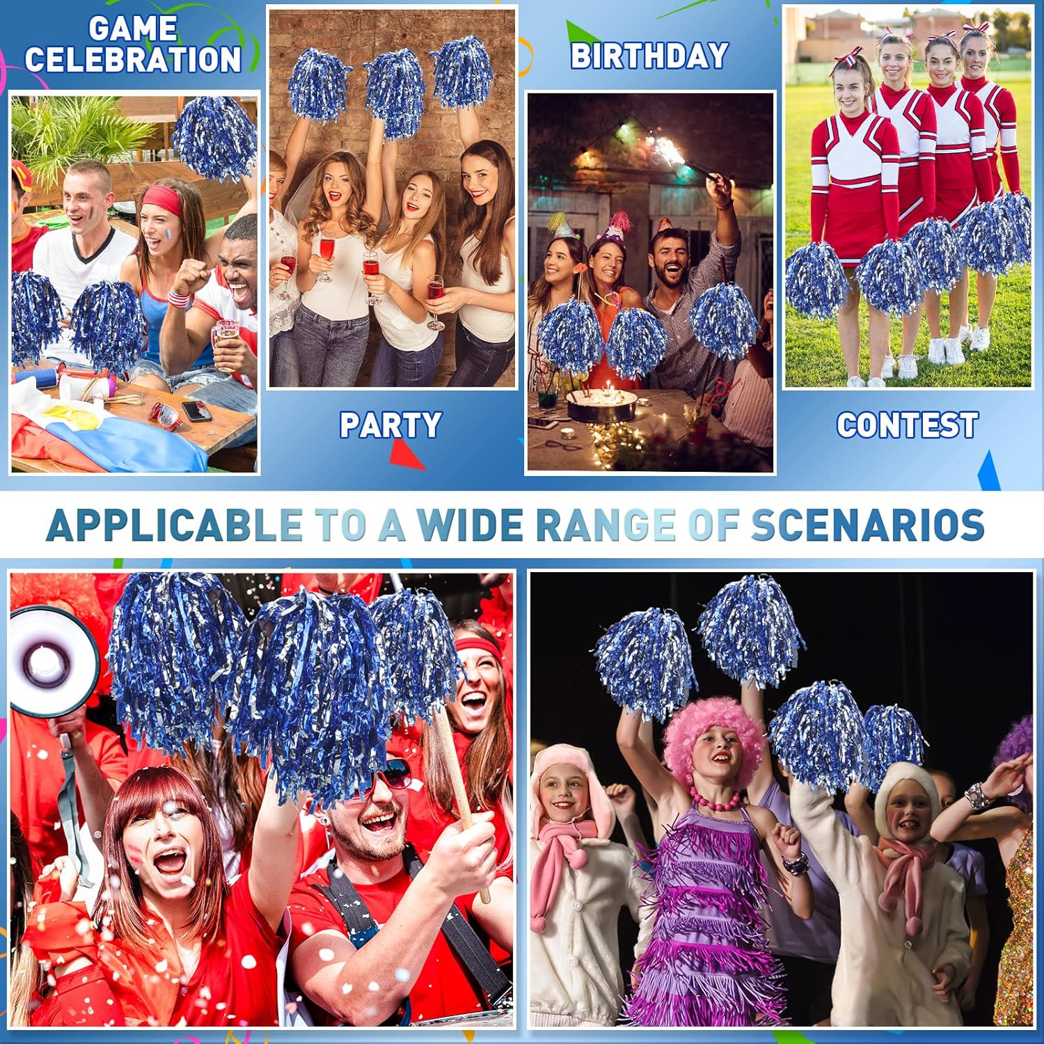 Paquete de 100 pompones de animadora de plástico a granel, pompones de animadora con asa, para niños y adultos, deportes, baile, equipo, animadoras,