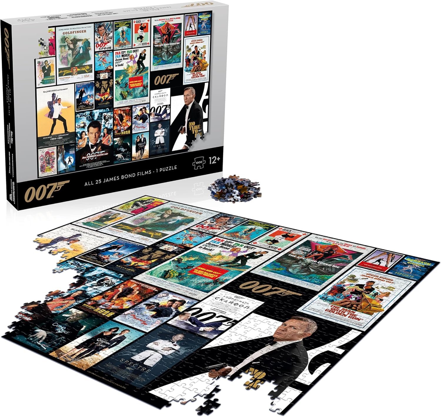 Top Puzzles James Bond – Juego de rompecabezas de 1000 piezas de las 25 películas 007, incluye No Time To Die y Goldfinger, regalo para mayores de
