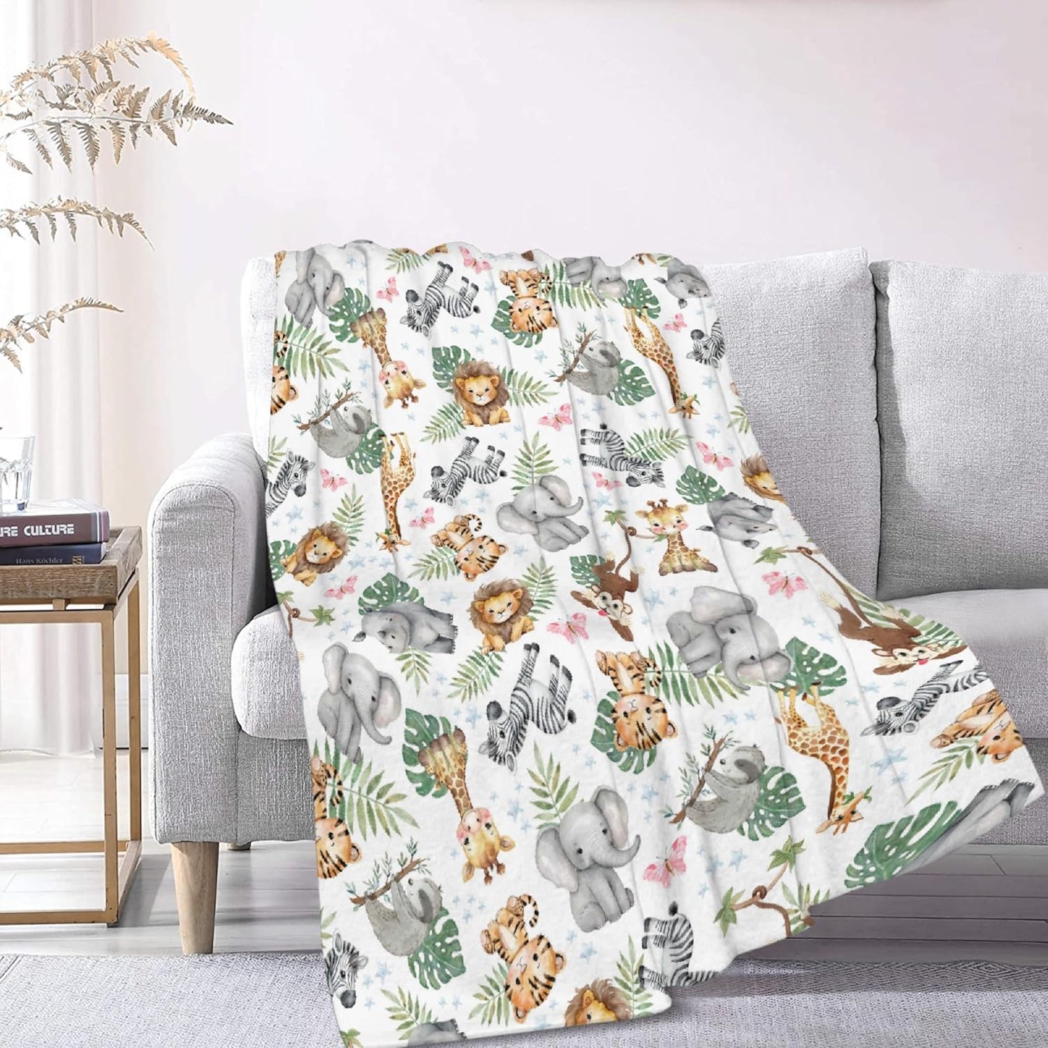 Linda manta de franela de animales de la selva, súper suave y ligera, para niños, adultos, adecuada para sofá, cama, campamento, viajes, todas las