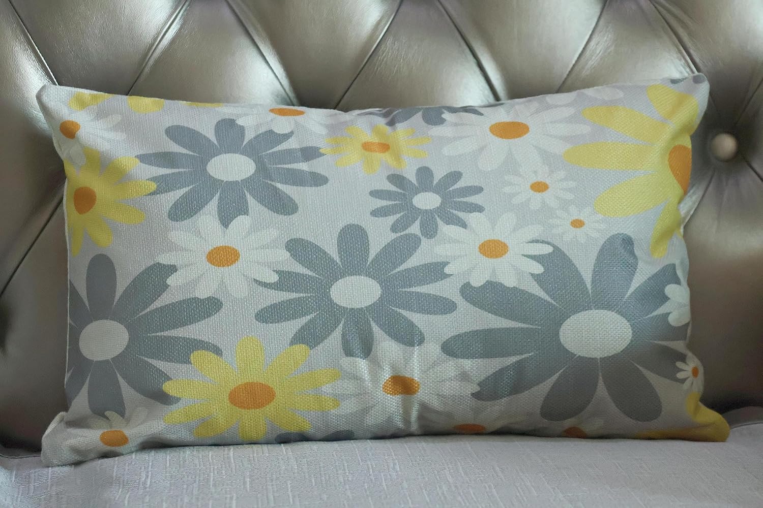 AMZ-NATURALIFE Juego de 2 fundas de almohada lumbar de verano de 12 x 20 pulgadas, color gris, amarillo, margarita, flores, sol, decoración del