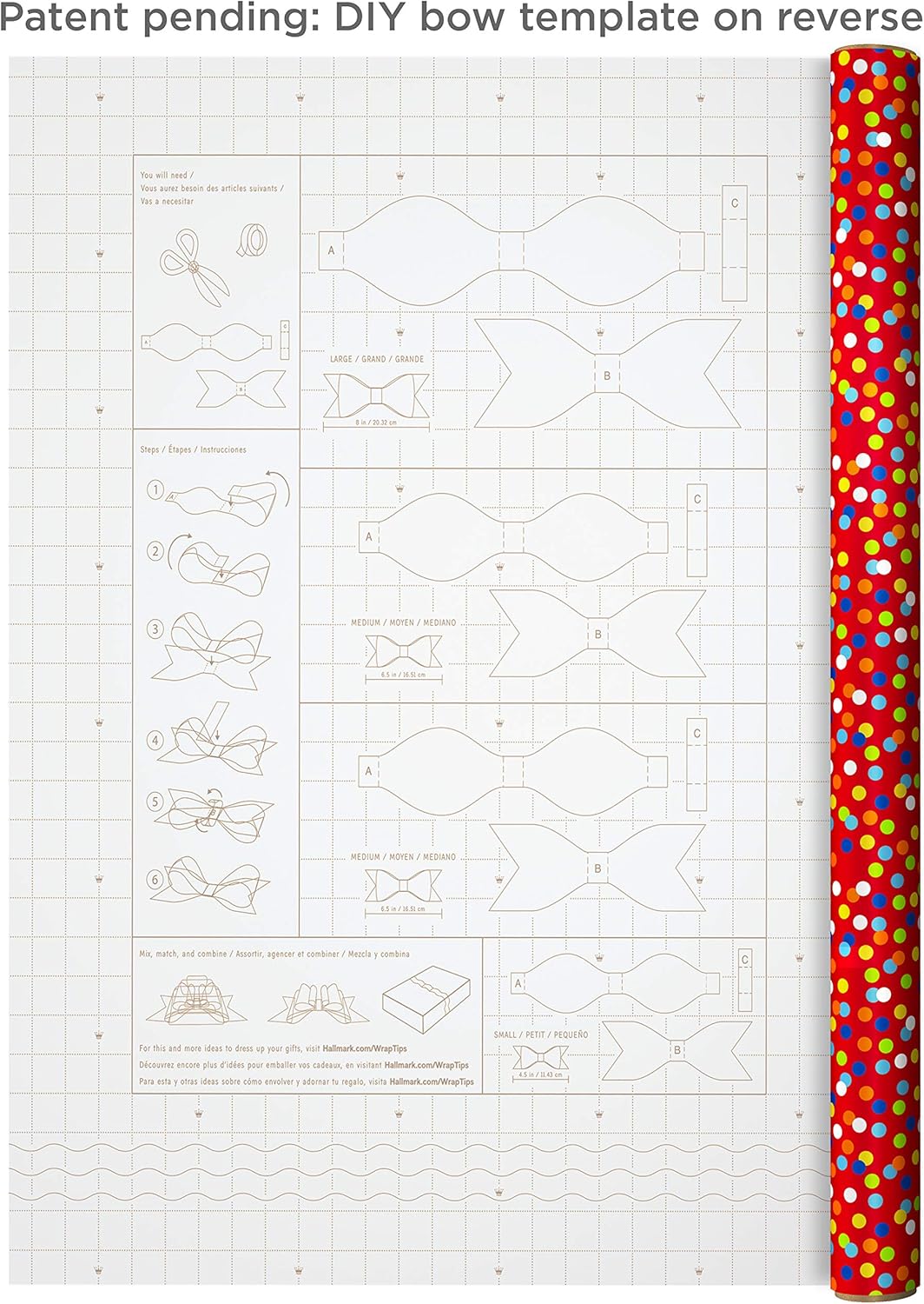 Hallmark Papel de regalo de cumpleaños con plantillas para lazos hechos a mano en el reverso (paquete de 3 75 pies cuadrados ttl) azul real, rayas