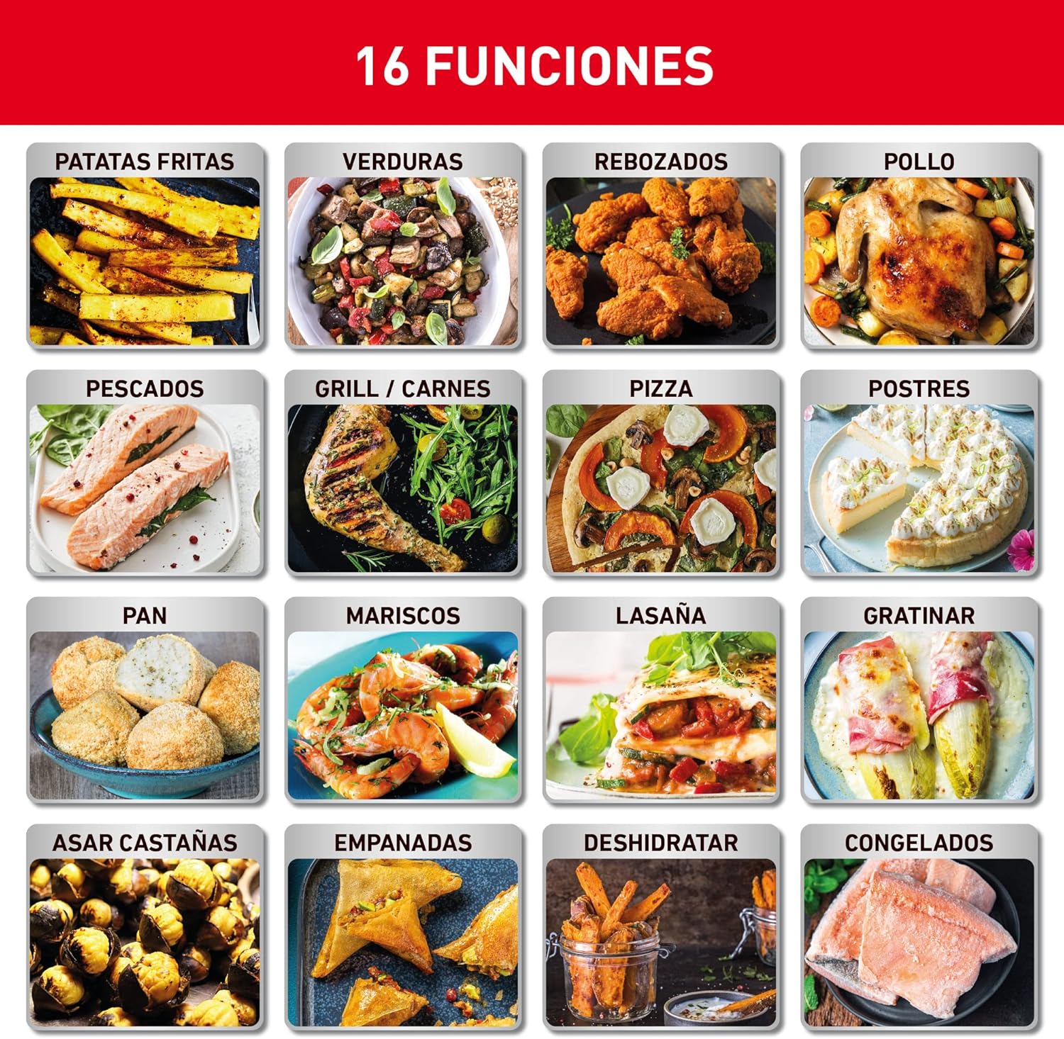 T-Fal Freidora de Aire con Parrilla Easy Fry & Grill con Antiadherente 4.2 L 1450 W Inoxidable EY505850, 8 programas automáticos