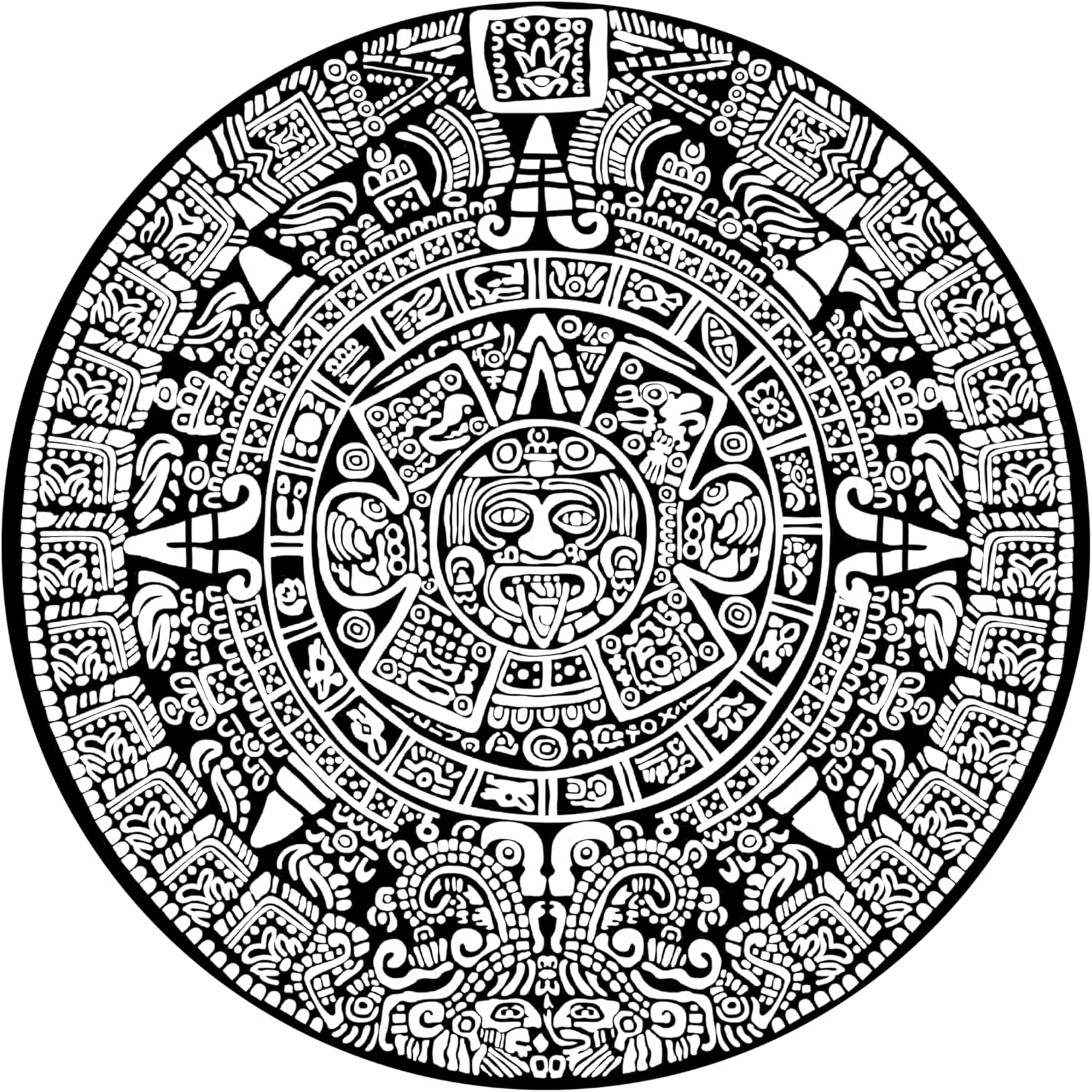 Calcomanía de calendario maya azteca antiguo en blanco y negro  Calcomanía de calendario azteca para automóvil, camión, computadora portátil (12 x