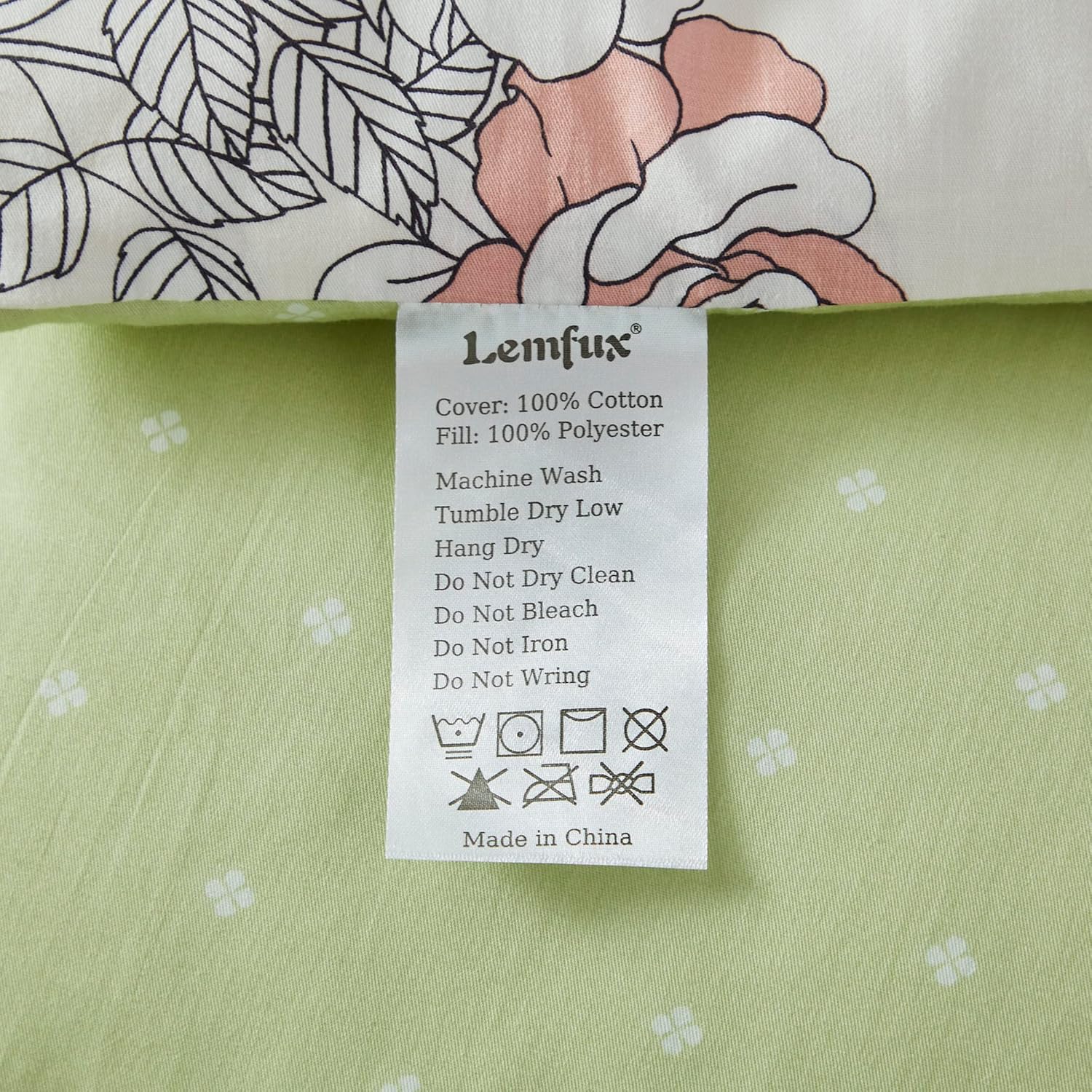 Lemfux Juego de edredón de 3 piezas, 100 % algodón, estampado floral, elegante, blanco, verde, reversible, con plumón alternativo, edredón ligero