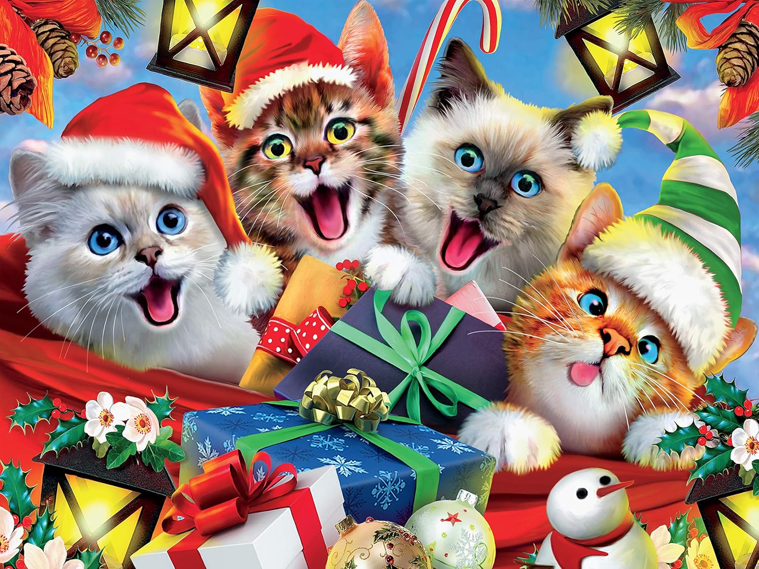 Ceaco – Selfies – Gatos navideños con sombreros Selfie – Rompecabezas de 550 piezas