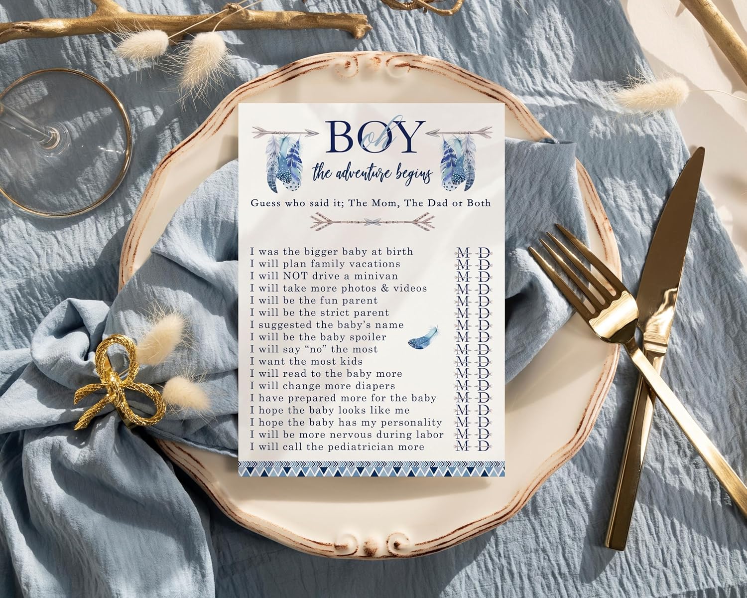 Paper Clever Party Adventure Begins Mommy o Daddy – Juego de 25 tarjetas de actividades de Adivina quién, recuerdos rústicos, cartulina estampada