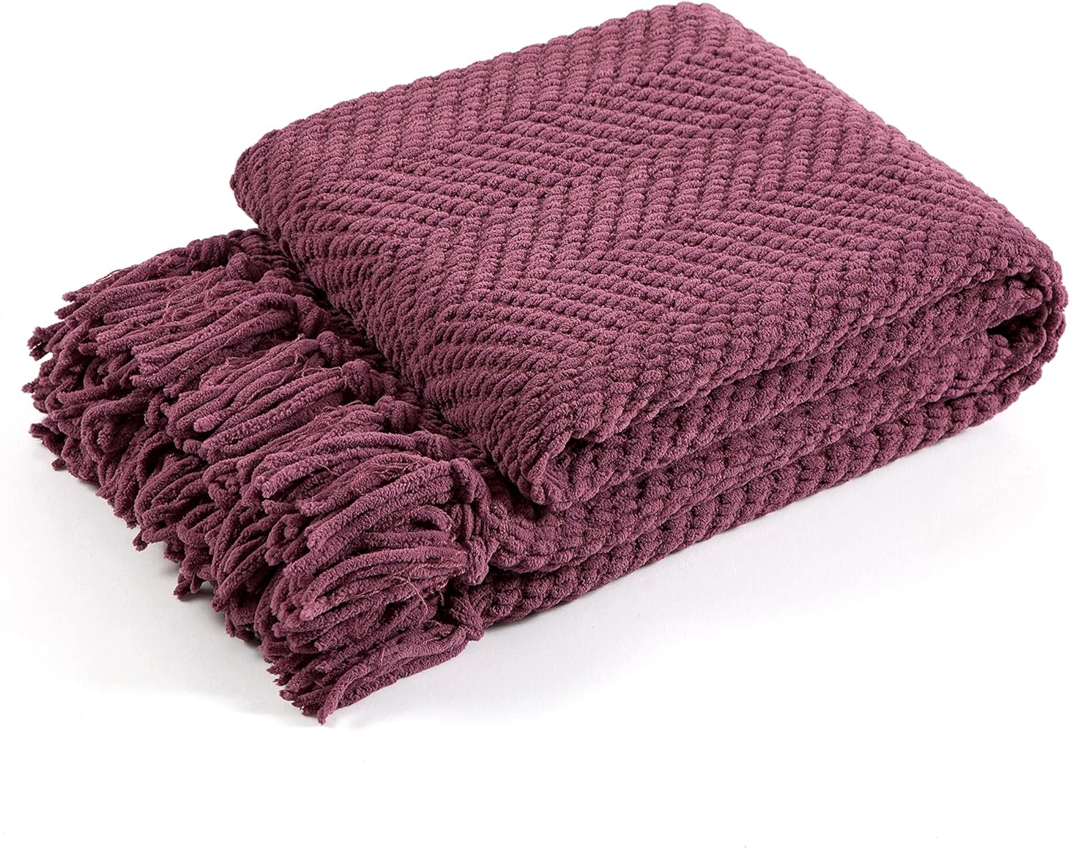 Manta para sofá, funda de sofá suave de punto texturizado, manta de tweed morado con borlas de flecos para decoración del hogar, cama, sofá, silla,
