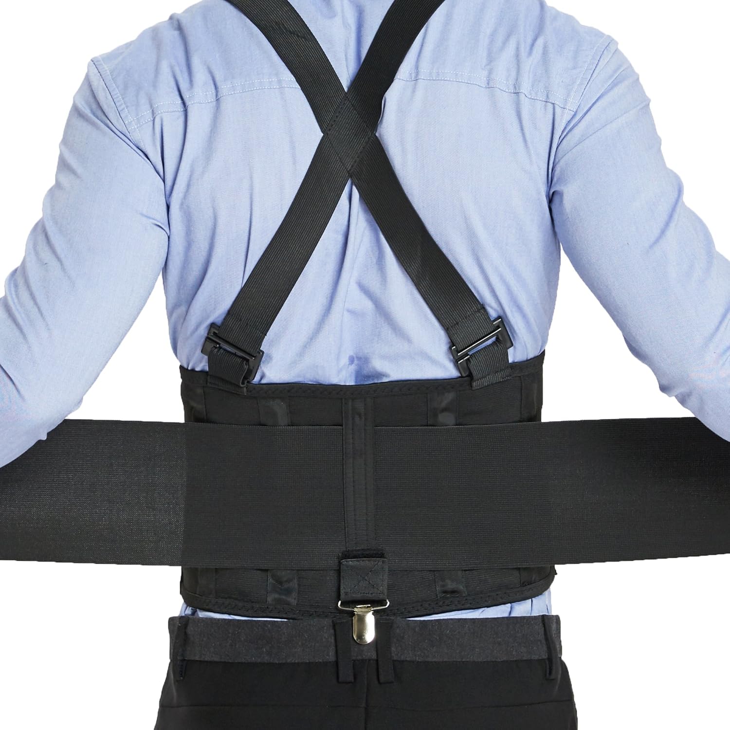 NeoTech Care Soporte lumbar con clips extraíbles para pantalones y tirantes desmontables, cinturón de apoyo para la espalda, ajustable, ligero,