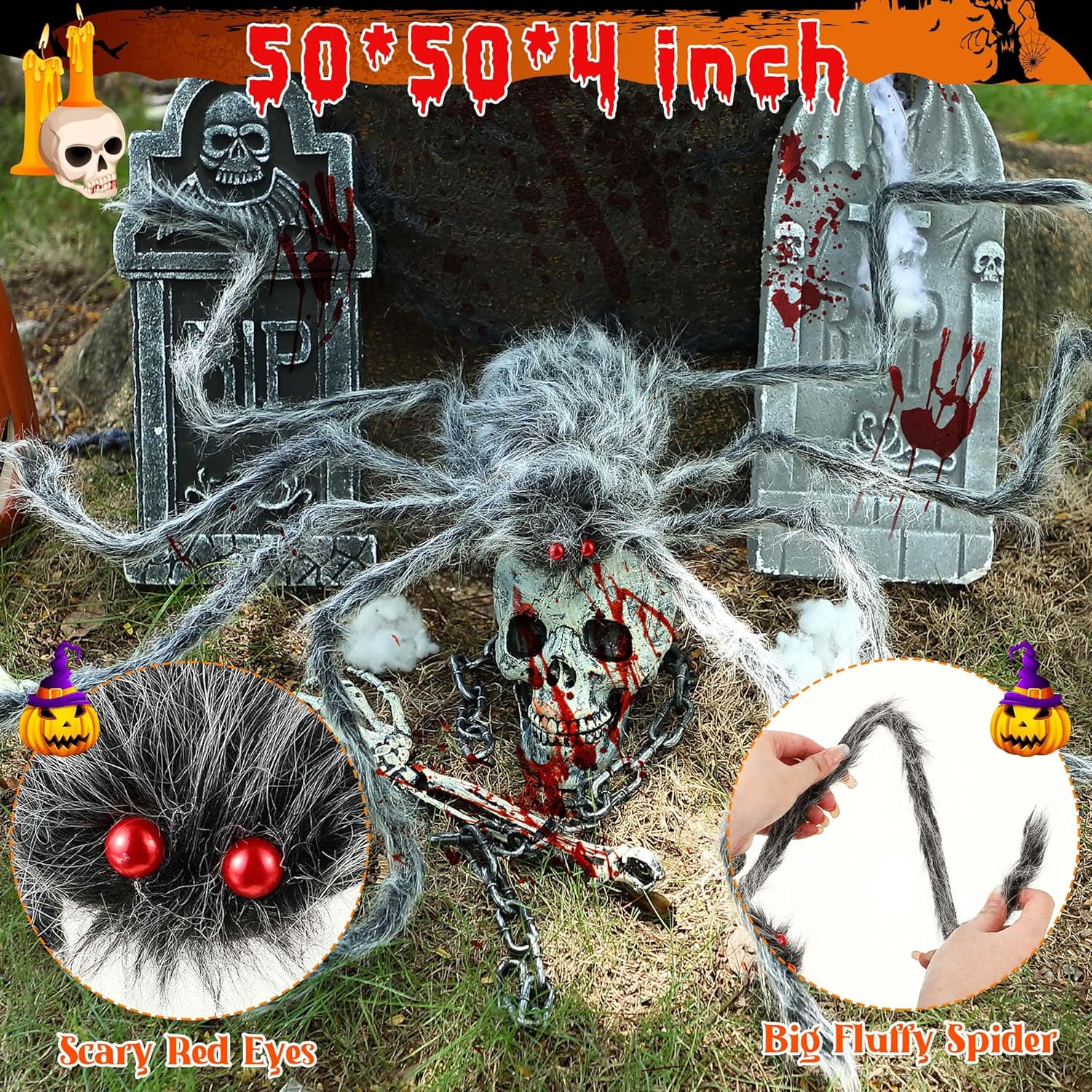 Red de araña solar para decoración de Halloween, 16.4 x 15.7 pies, enorme telaraña triangular alimentada por energía solar, 192 LED, 8 modos,