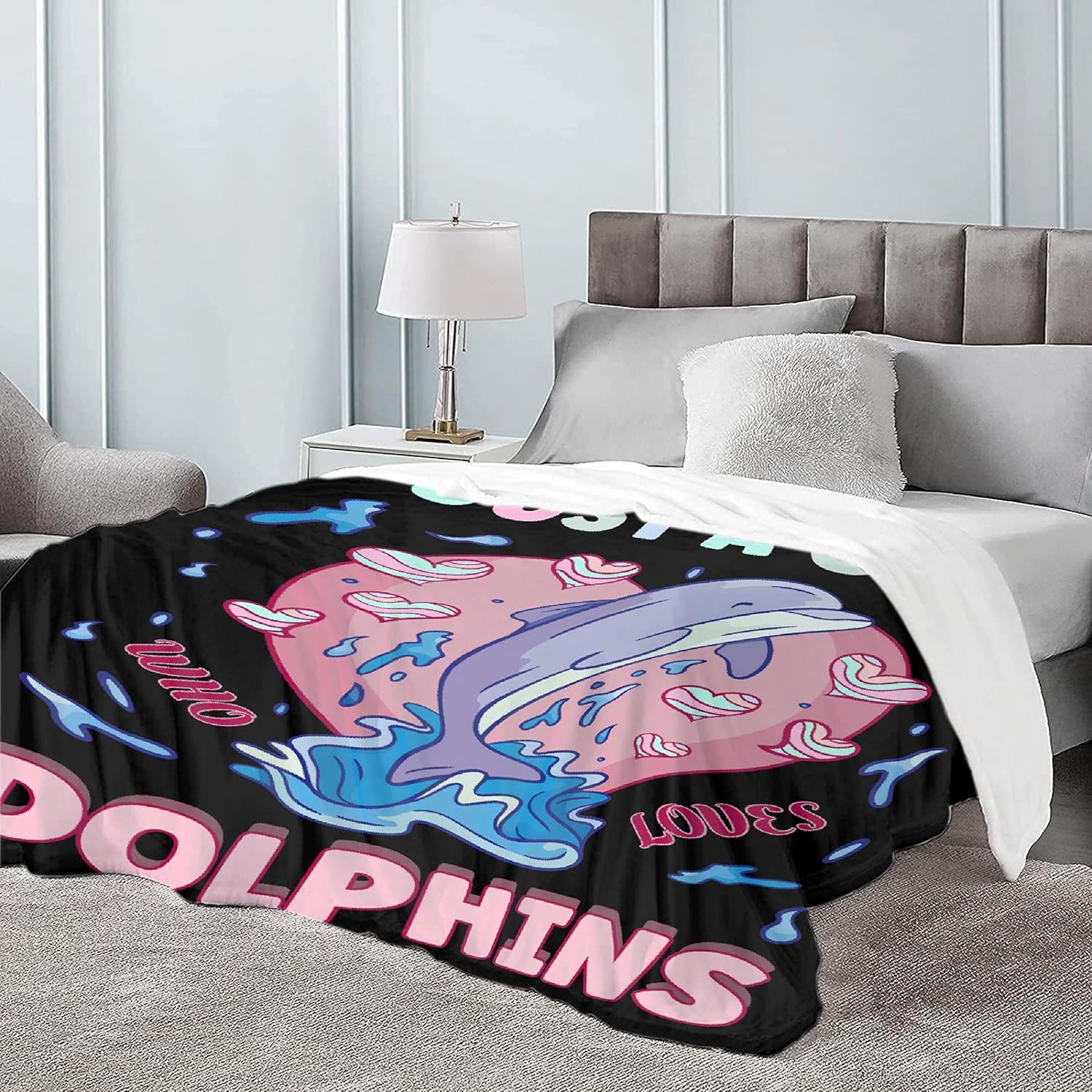 Manta de delfín, regalo para niñas y mujeres, manta con texto en inglés “Just A Girl Who Loves Dolphins”, súper suave y acogedora manta cálida para