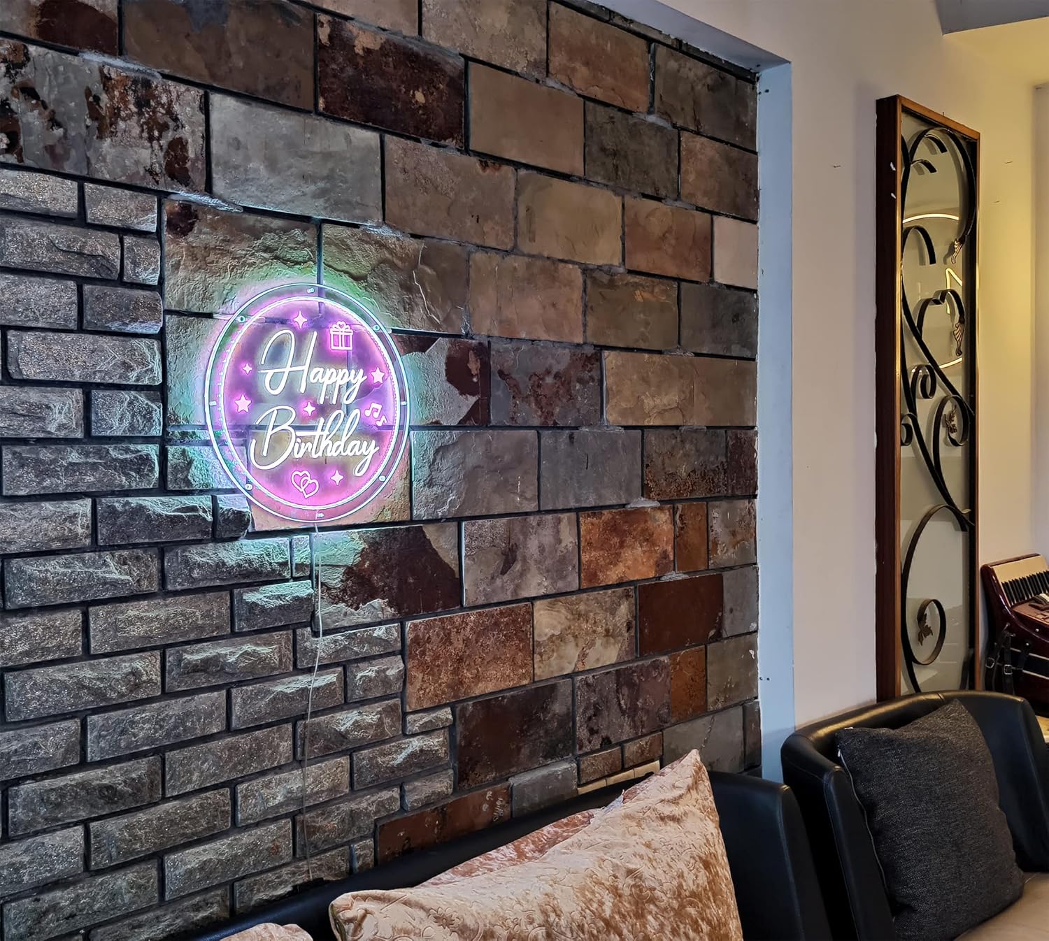 Luces de neón RGB con borde acrílico redondo con círculo exterior RGBIC cambio de colores tira de luces Bluetooth sincronización de música acento