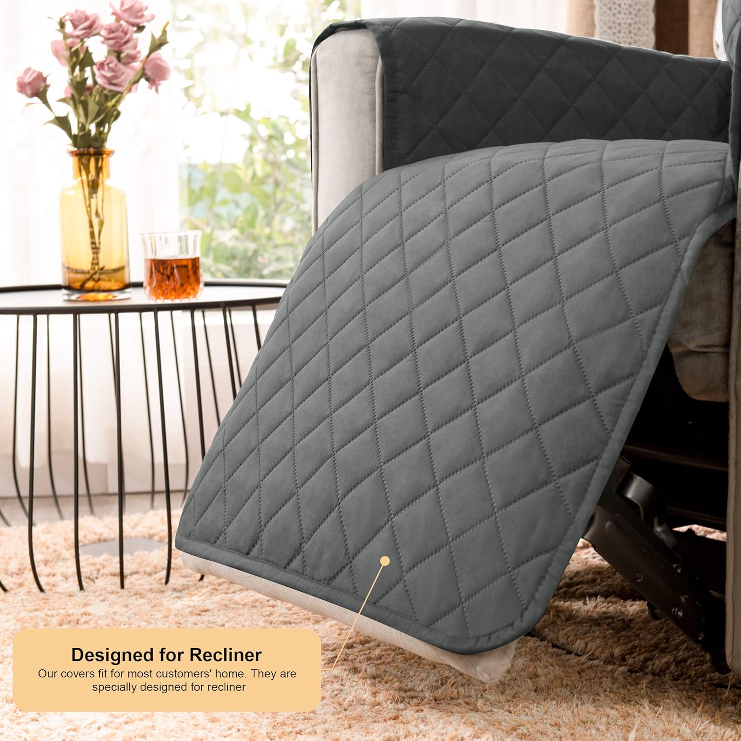 DyFun Funda para silla reclinable, reversible, de ancho de 28 pulgadas, protector de muebles con correas elásticas para sala de estar,