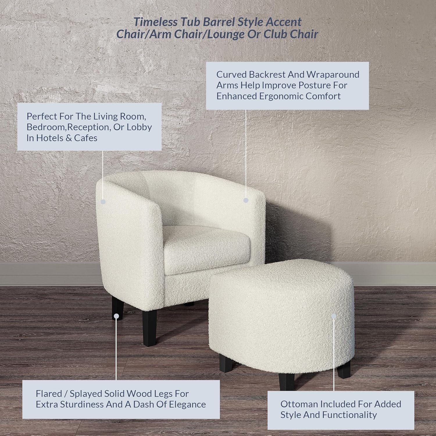 BELLEZE Lydia – Silla decorativa con otomana, silla de sala de estar con respaldo curvo, elegante juego de silla de club y reposapiés, silla de