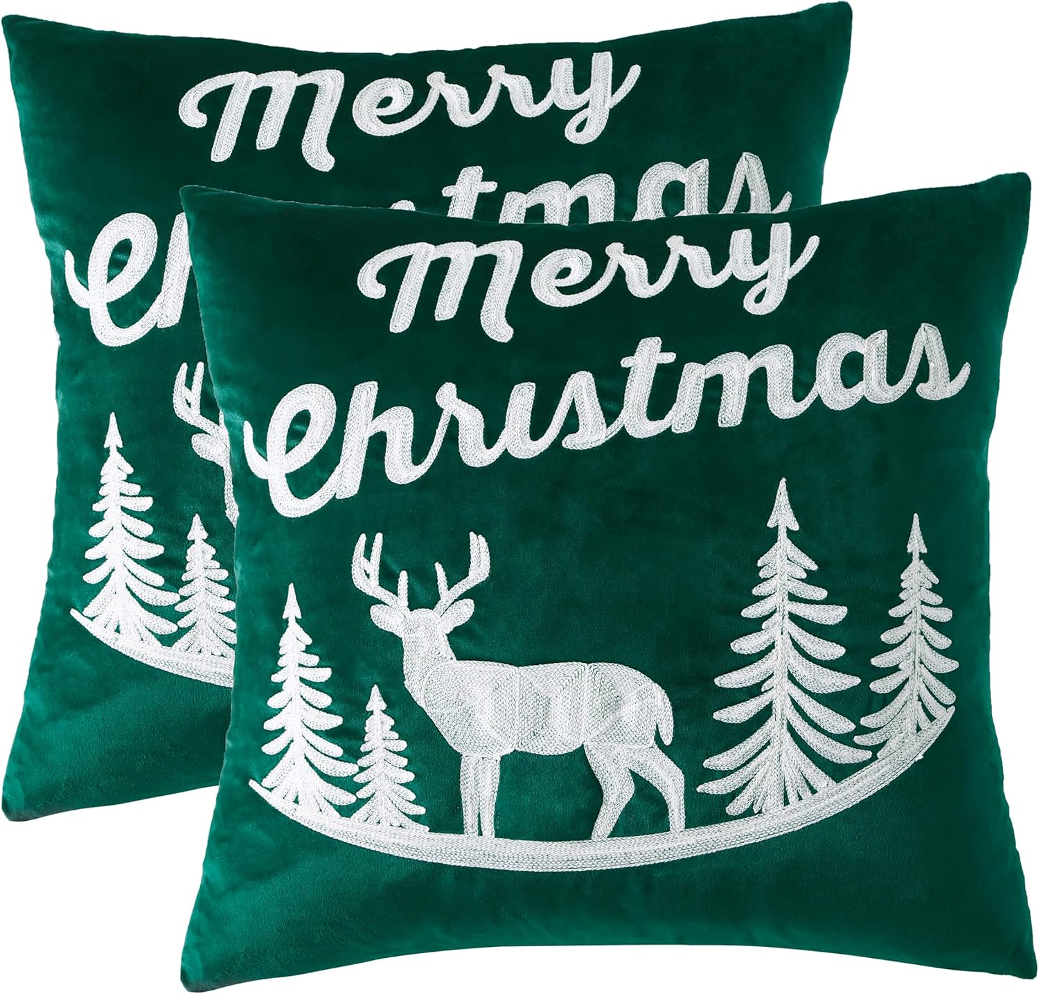 Tosleo Juego de 2 fundas de almohada de Navidad de 18 x 18 pulgadas, diseño de ciervo de Navidad color verde, decoración de Navidad, decoración roja
