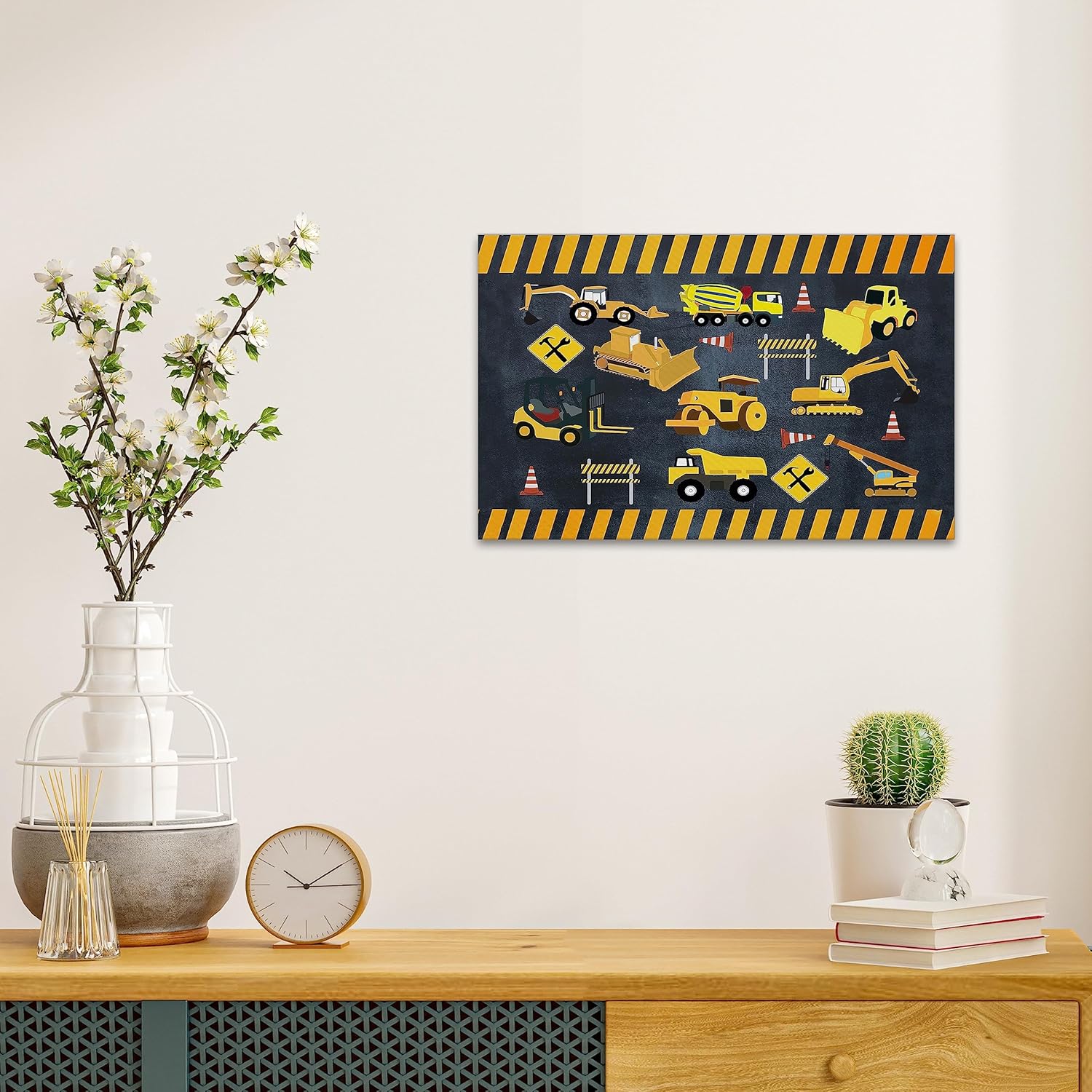 Nogrit Lienzo decorativo para pared de 14 x 11 pulgadas, diseño de excavadores de construcción infantil, tractores, vehículos, decoración temática