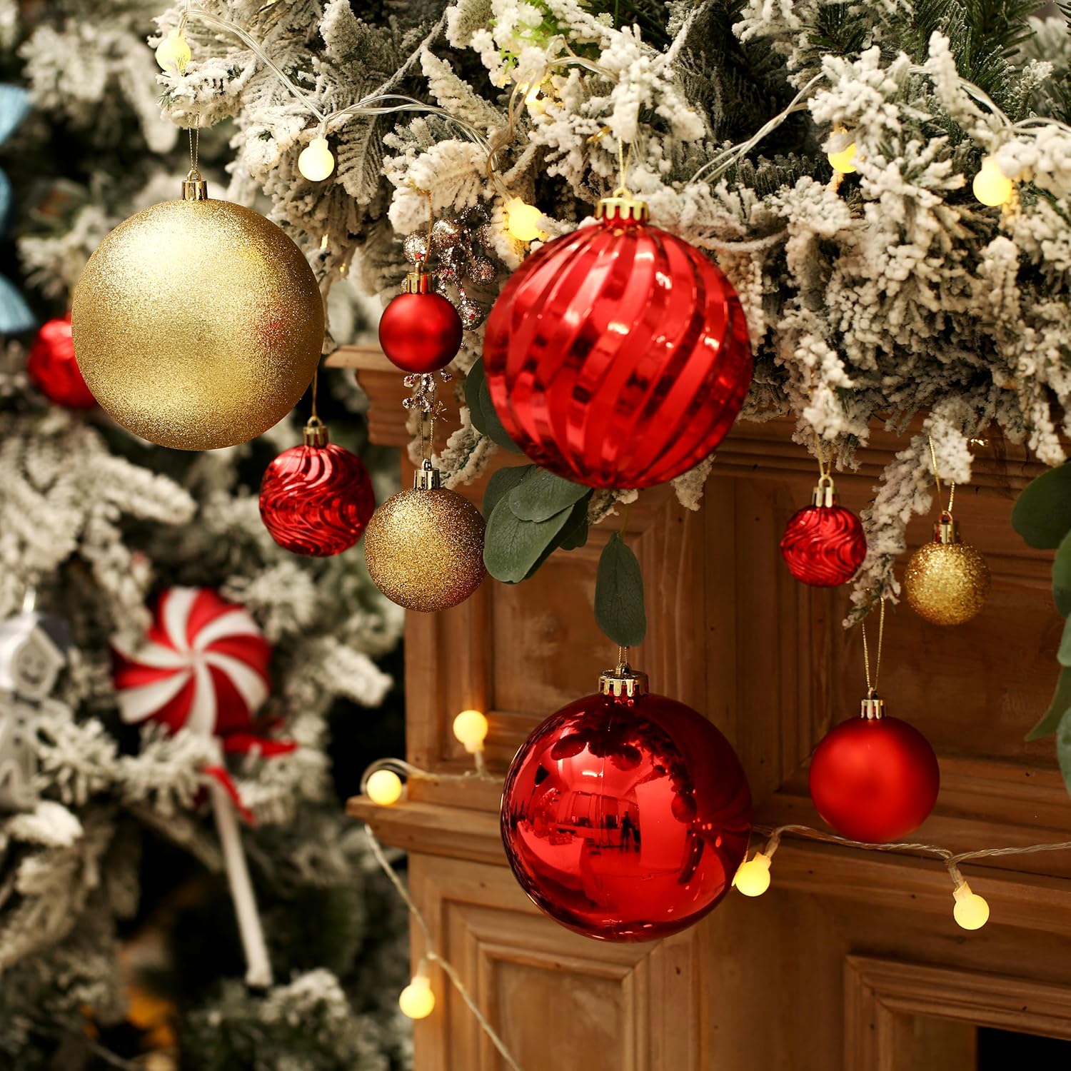 Adornos de bola de Navidad para decoraciones de Navidad, 50 piezas extra grandes para árbol de Navidad, adornos inastillables, rojo y dorado (combo