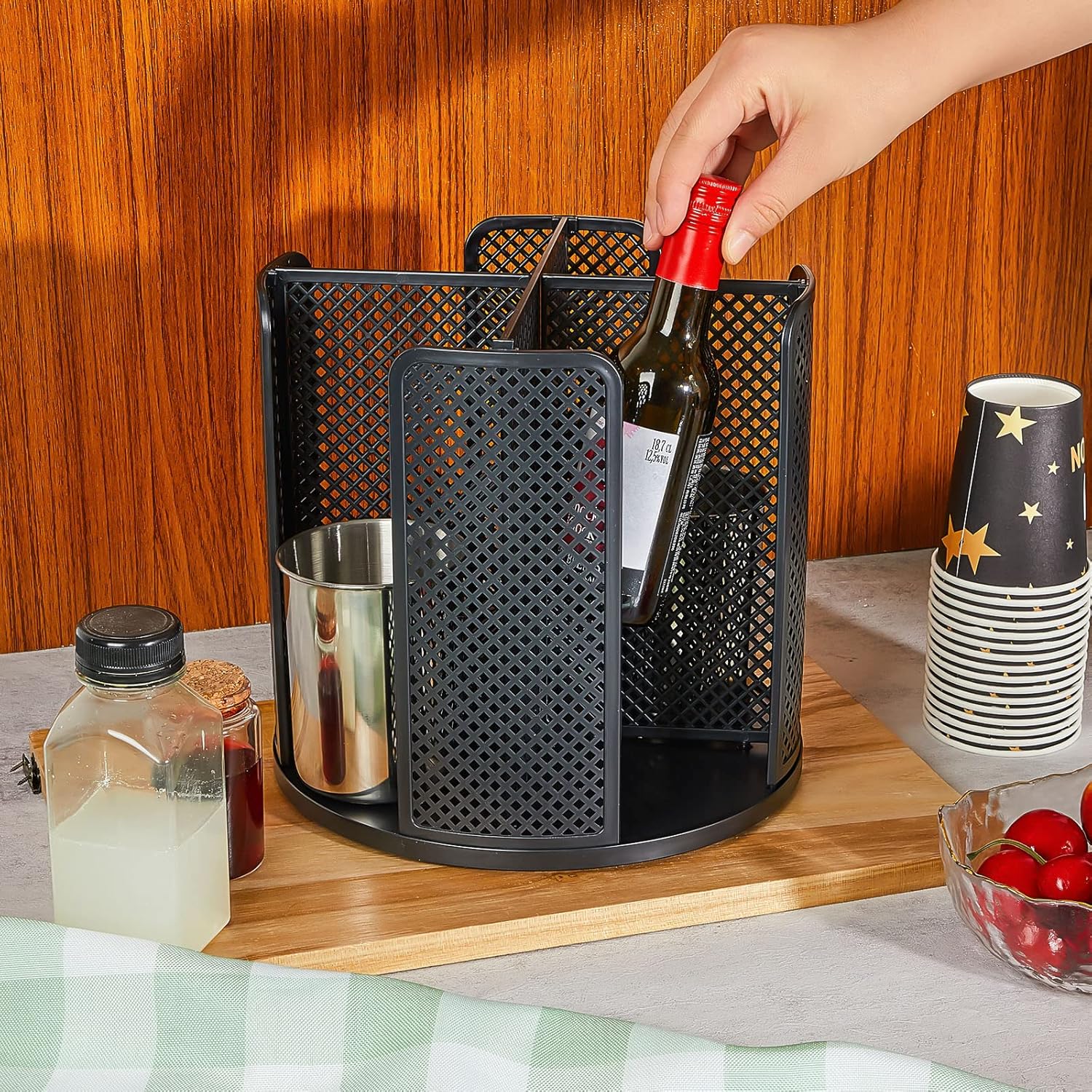 Hoolerry 2 dispensadores de tazas de café desechables giratorios de 360 grados para tazas de papel y tapa de plástico con 4 compartimentos,