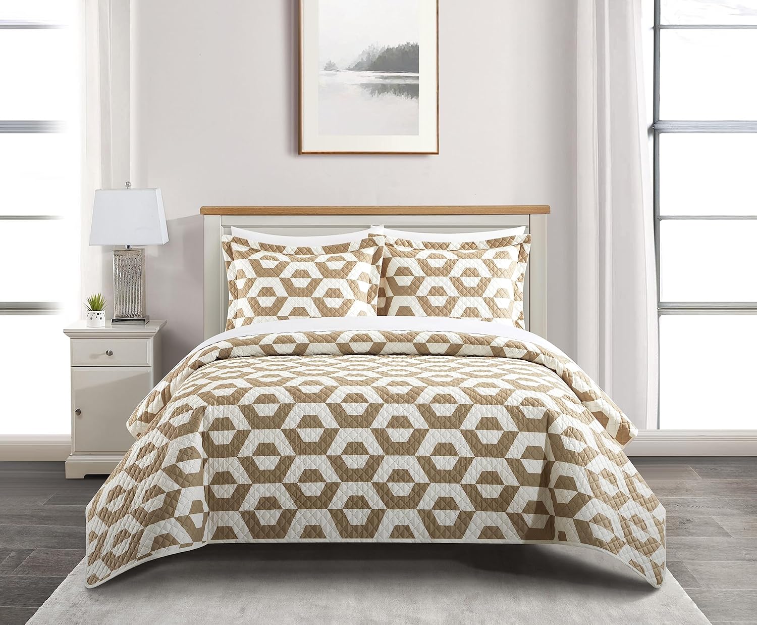 Chic Home Arthur – Juego de edredón de 3 piezas con diseño geométrico contemporáneo con estampado hexagonal, fundas de almohada incluidas, tamaño