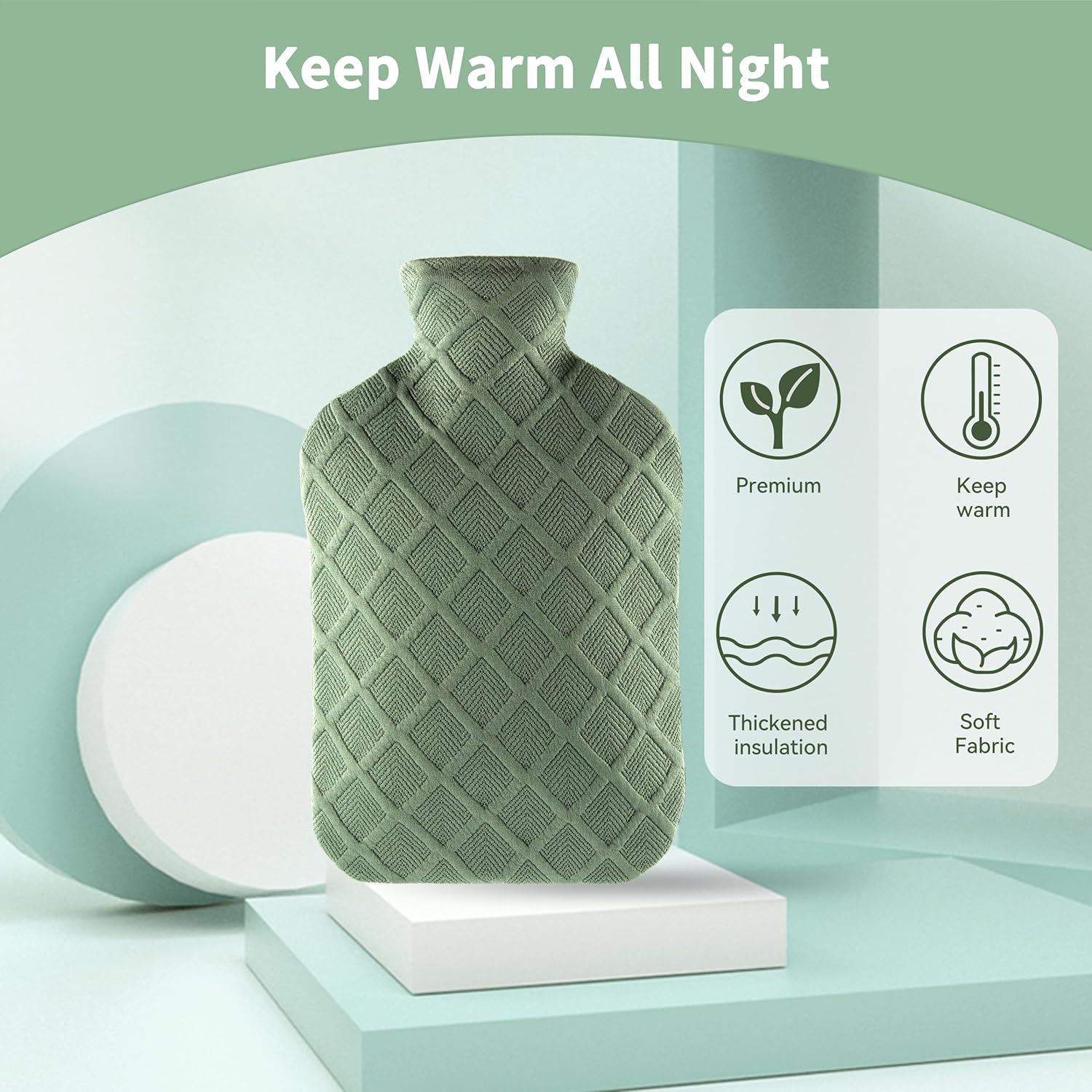 samply Botella de agua caliente con tapa suave, bolsa de agua caliente de 2 L para calambres menstruales, alivio del dolor de cuello y hombros,