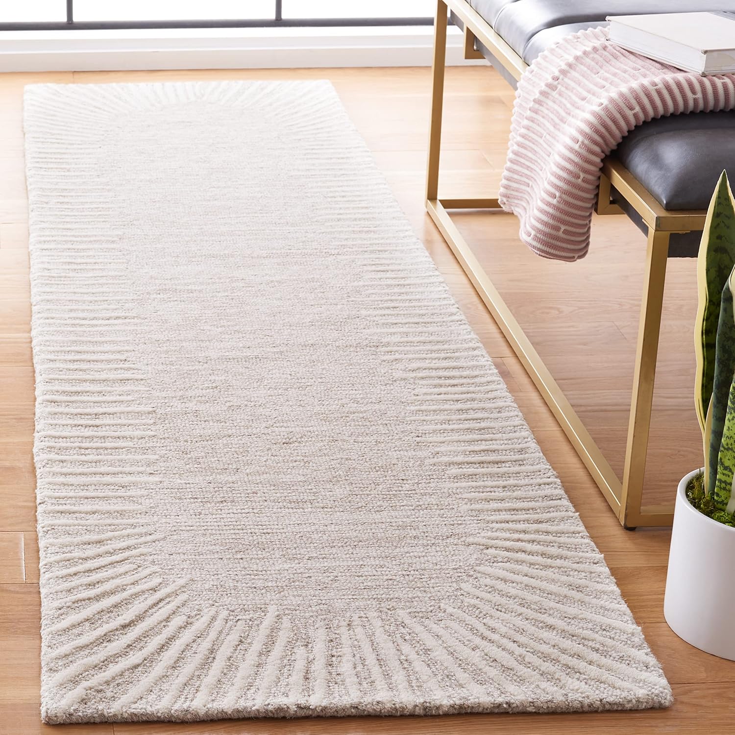 SAFAVIEH Abstract Collection – Alfombra de pasillo de 2 pies 3 pulgadas x 6 pies, natural y marfil, lana hecha a mano, ideal para zonas de alto
