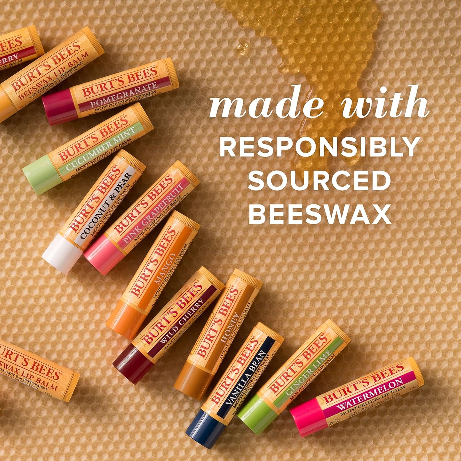 Burt’s Bees – Bálsamo labial, protector labial hidratante, totalmente natural, Original, granada (paquete de 4)