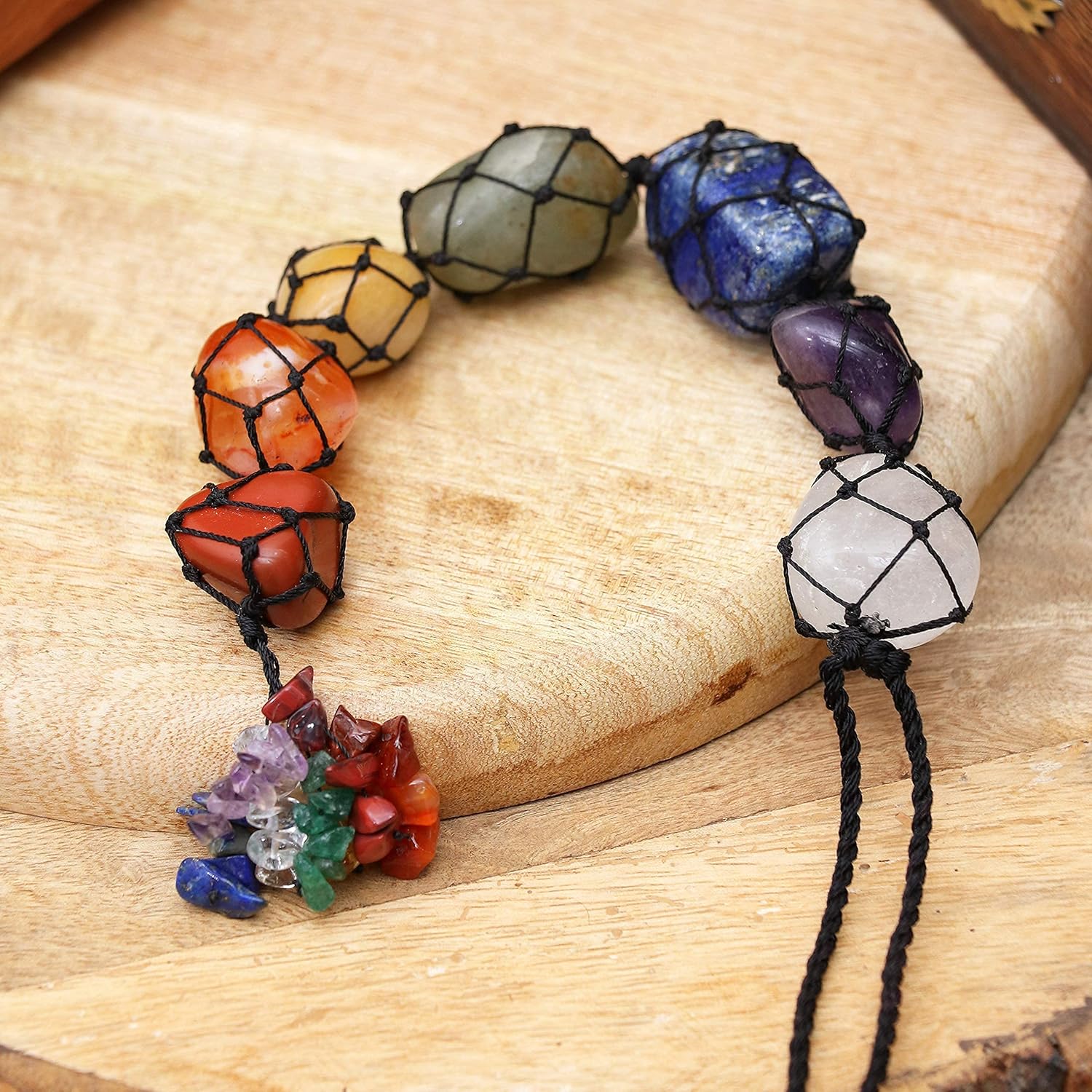 Adorno colgante de auto de 7 chakras, accesorios colgantes de cristal áspero para reiki, curación, equilibrio, borla para colgar en la pared,