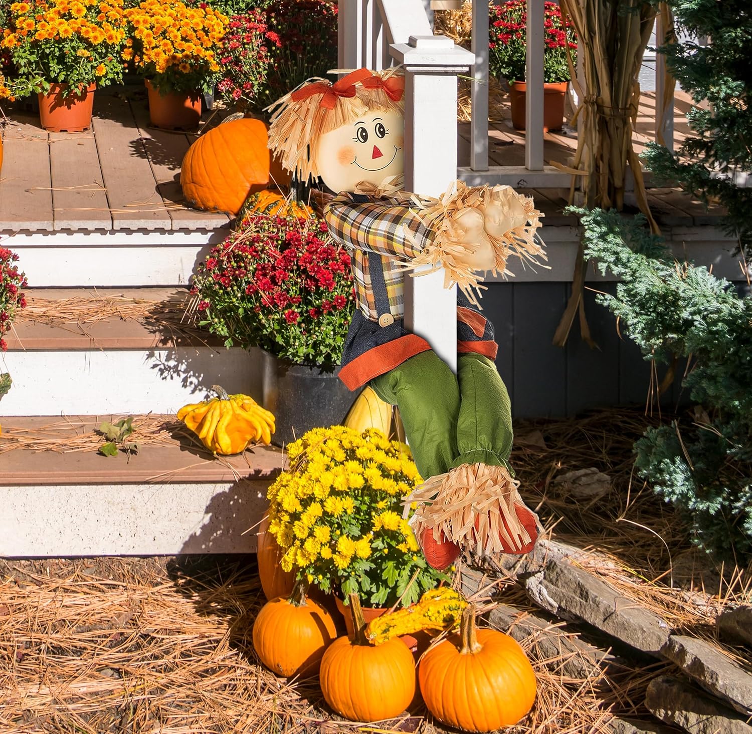 Gift Boutique Poste de espantapájaros de felpa para Acción de Gracias, abrazar otoño al aire libreinterior, árbol de otoño, porche, valla,
