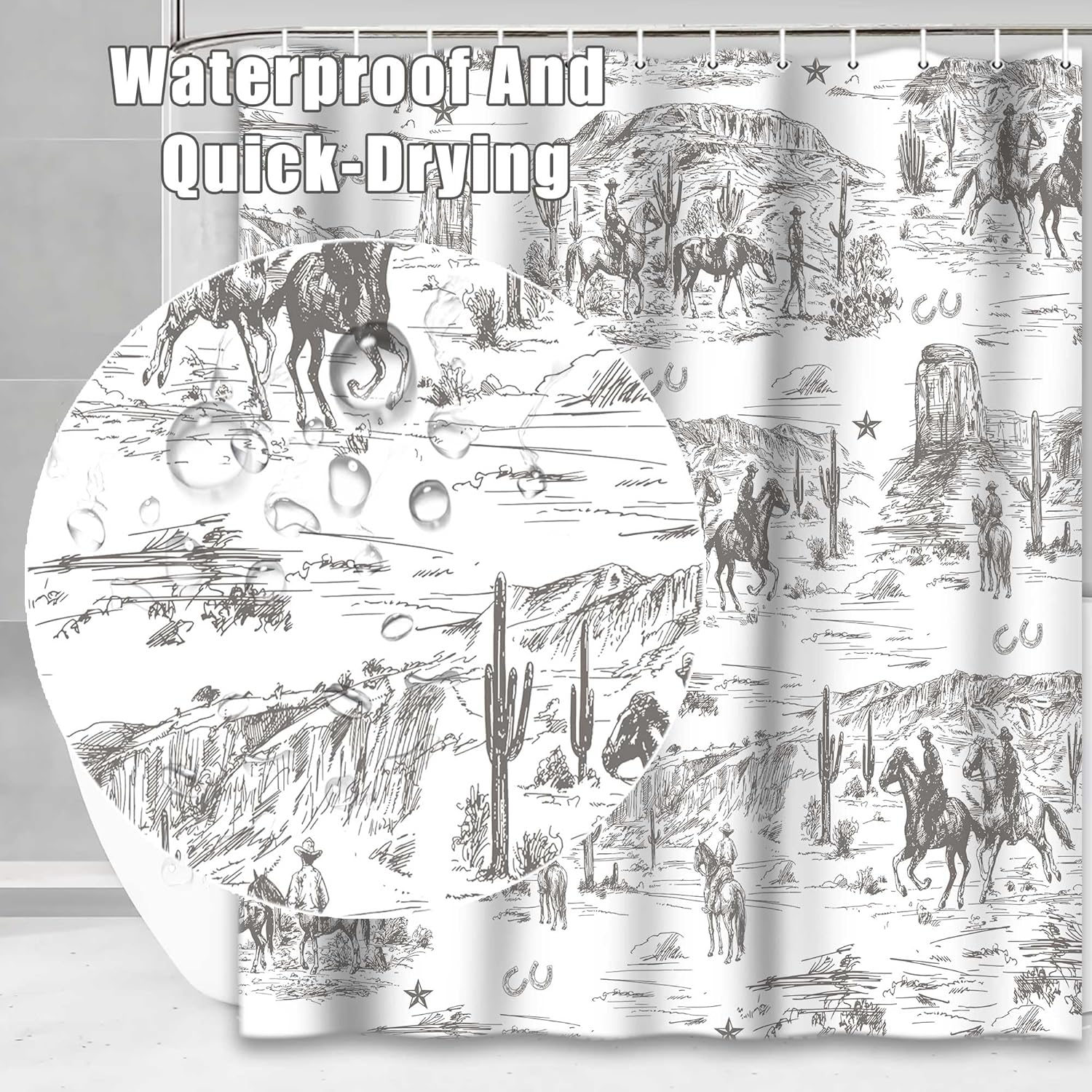 Cortina de ducha de vaquero occidental, cortinas de ducha de vaquero del desierto del suroeste para baño, decoración de baño, tela temática
