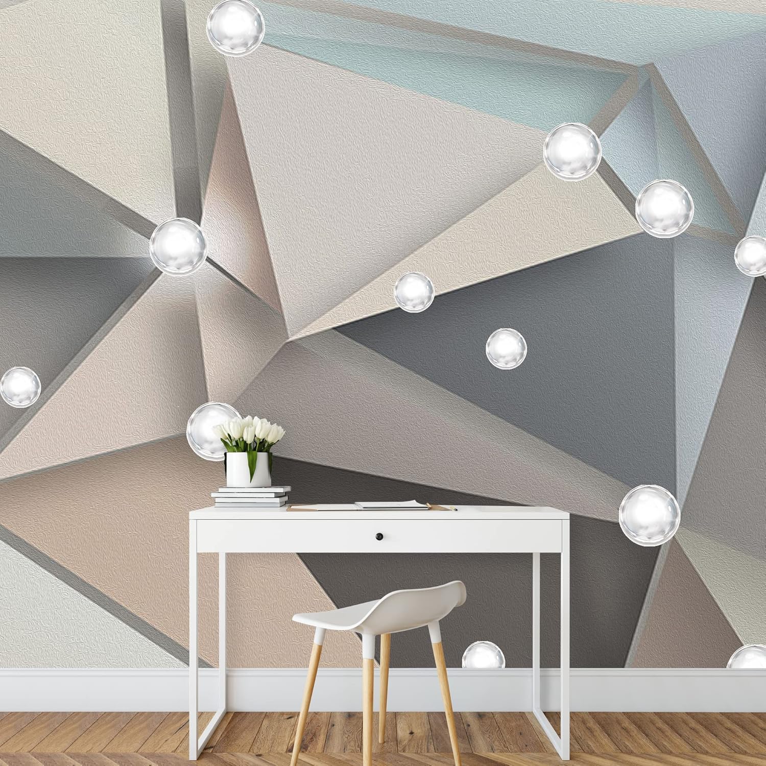 NWT – Murales de pared para dormitorio con temática geométrica abstracta, papel pintado desprendible