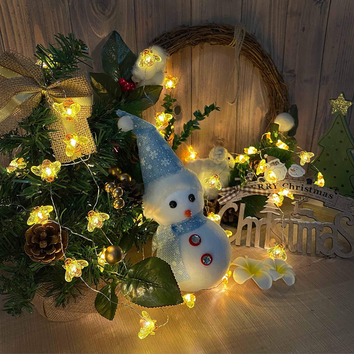 Cadena de luces de hadas de abeja, 40 luces LED con enchufe con 8 modos de control remoto, impermeable, cadena de luz decorativa novedosa para