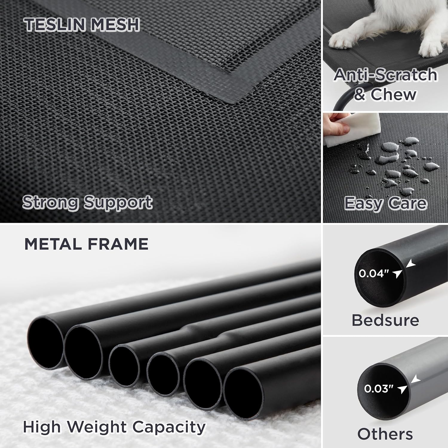 Bedsure Cama grande elevada para mascotas con patas antideslizantes para perros grandes, hamaca, interior y exterior, portátil, marco con malla